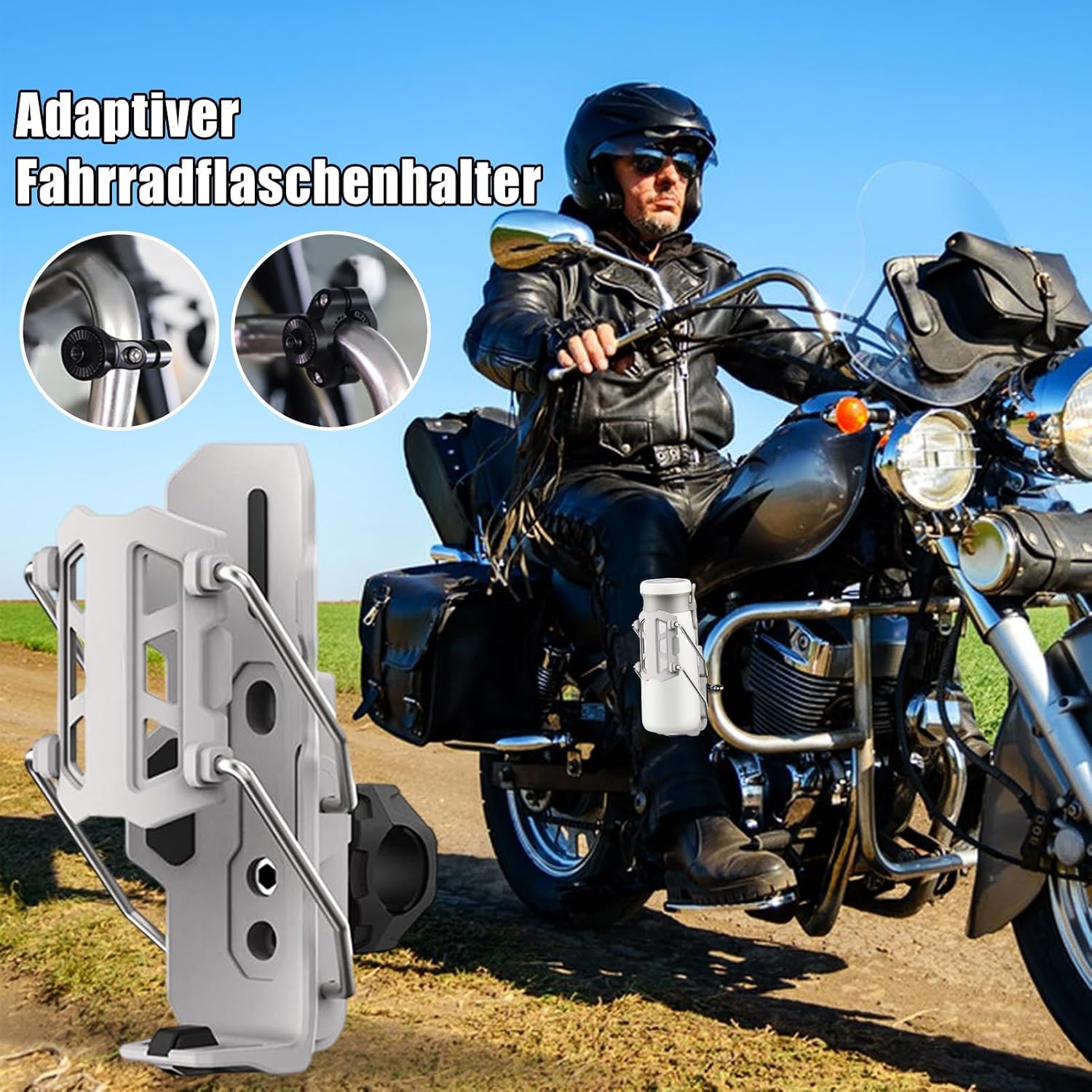 自転車ボトルホルダー - 自動クランプオートバイドリンクケージ、調整可能な360度回転|安全なグリップデザインを備えた耐久性のあるカ
