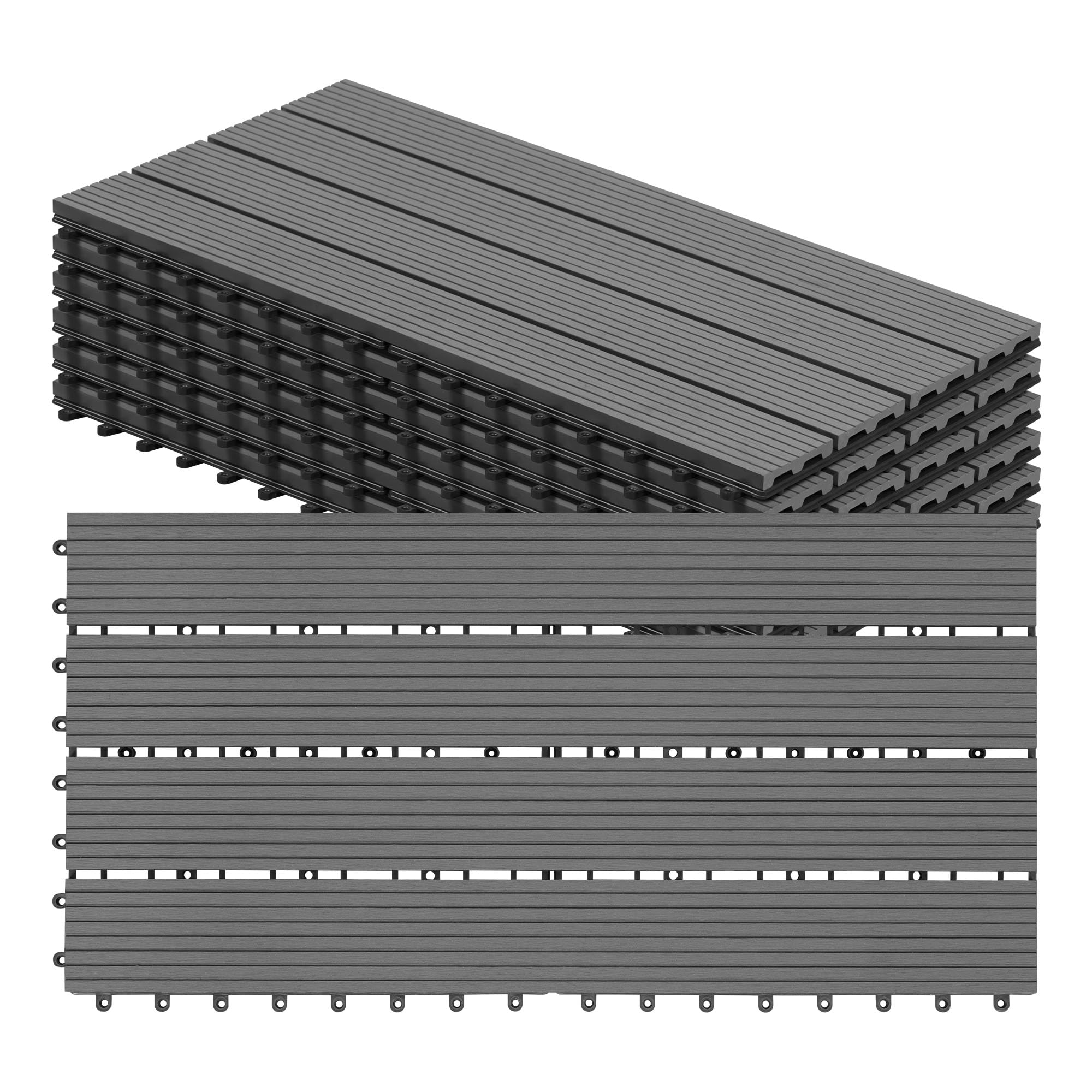 WOLTU WPC Fliese, Terrassenfliesen Holz-Optik, Bodenbelag mit Klicksystem, 30 x 60 cm, Hellgrau (6 Stück / 1 m²)