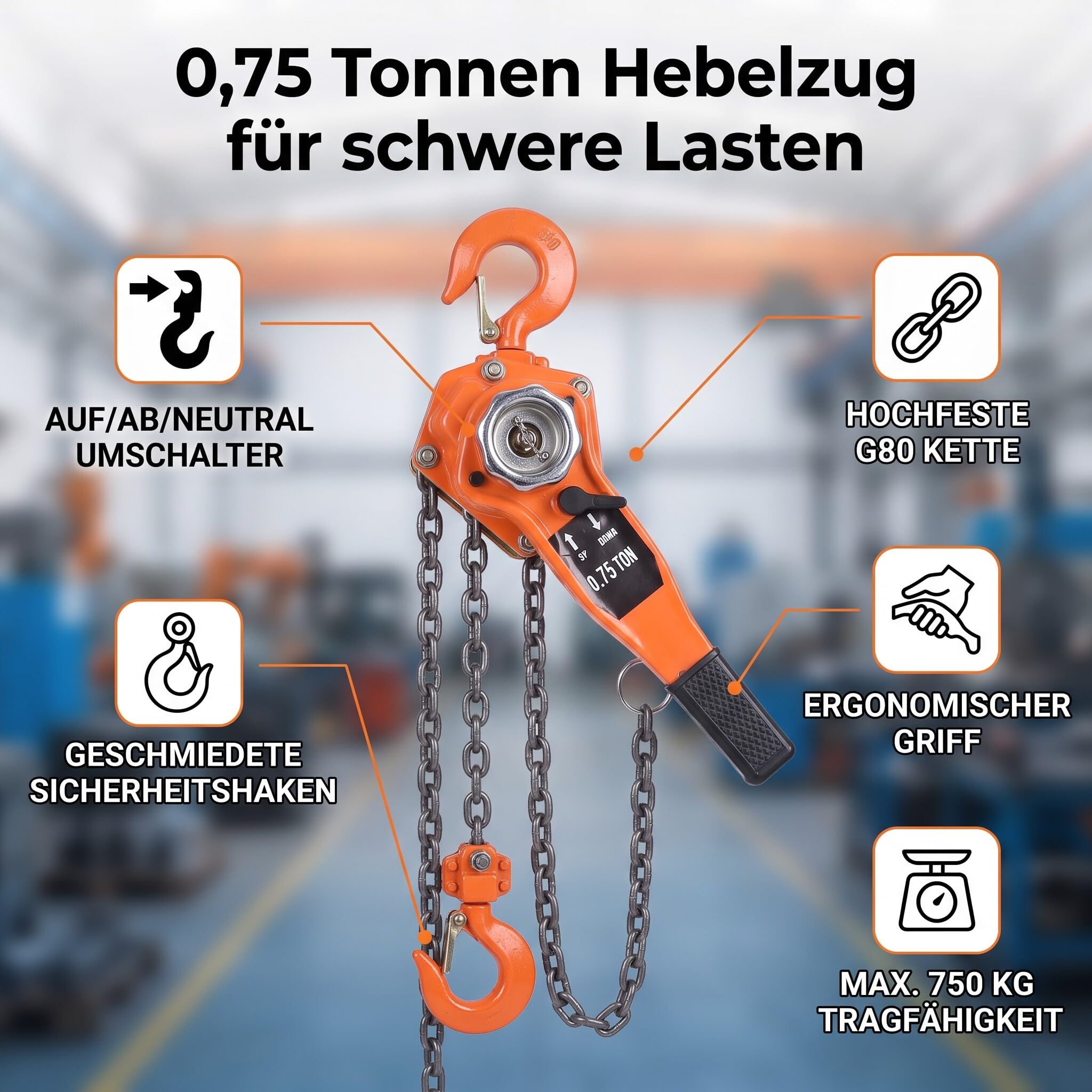 Ejoyous 3 Meter 0.75T Hebelzug Kettenzug Flaschenzug Ratschenzug Kette