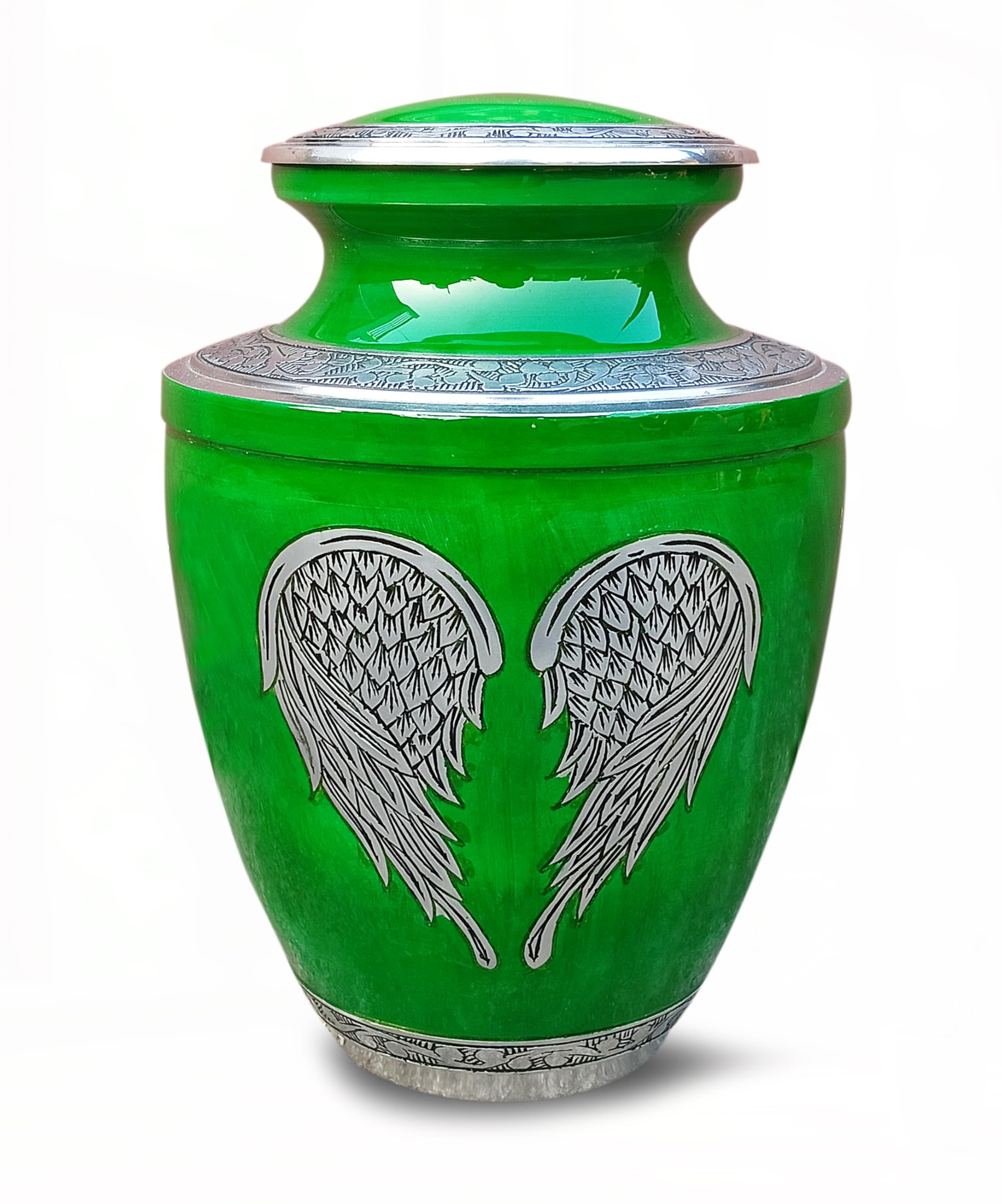 Angel Wing Creamation Urns for Ashes - Adult Urns Burial Metal Funeral Urn for Human Ashes - Urns for Your Loved Ones (Green Marble)