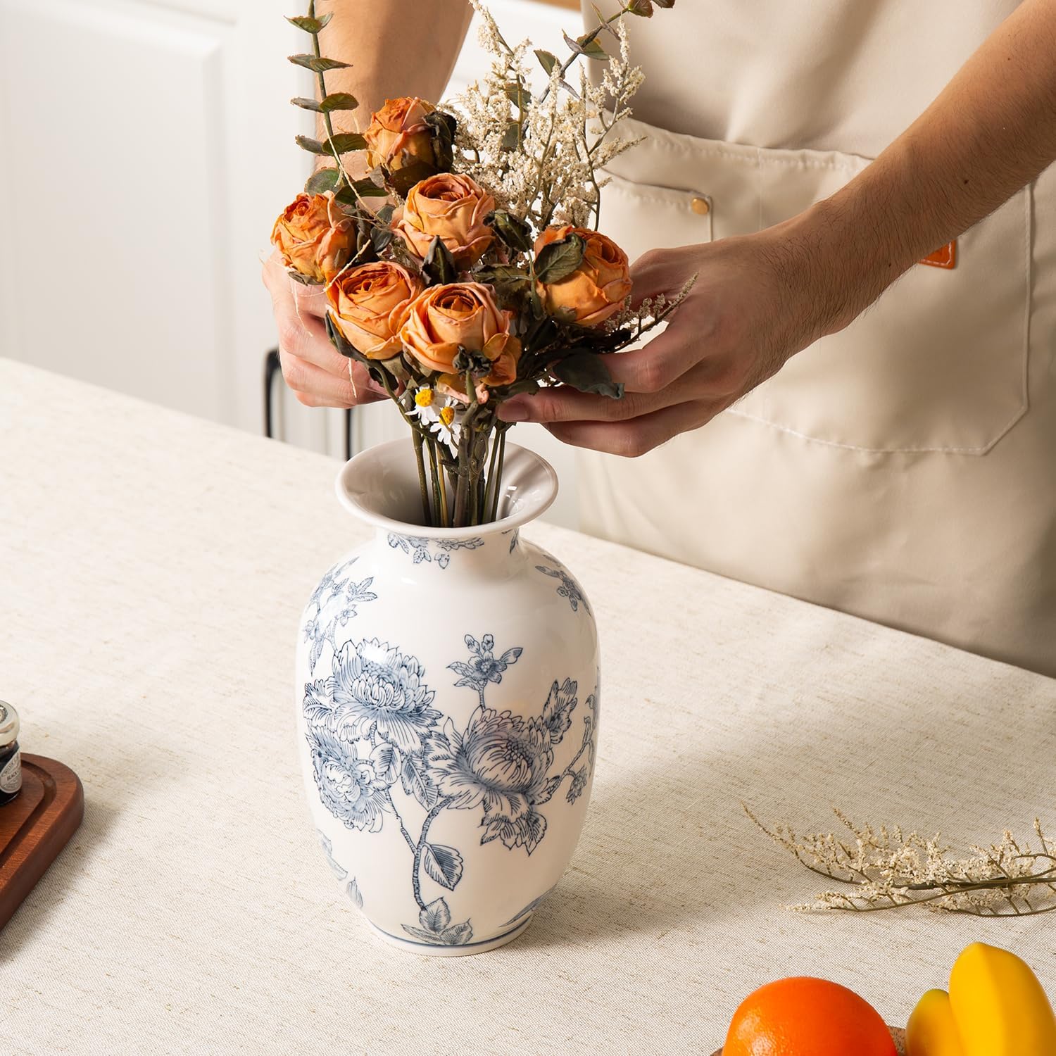 Blue and White Vase for Home Decor, Ceramic Chinoiserie Vase Decor, Porcelain Vases, Flowers and Branches - Image 2