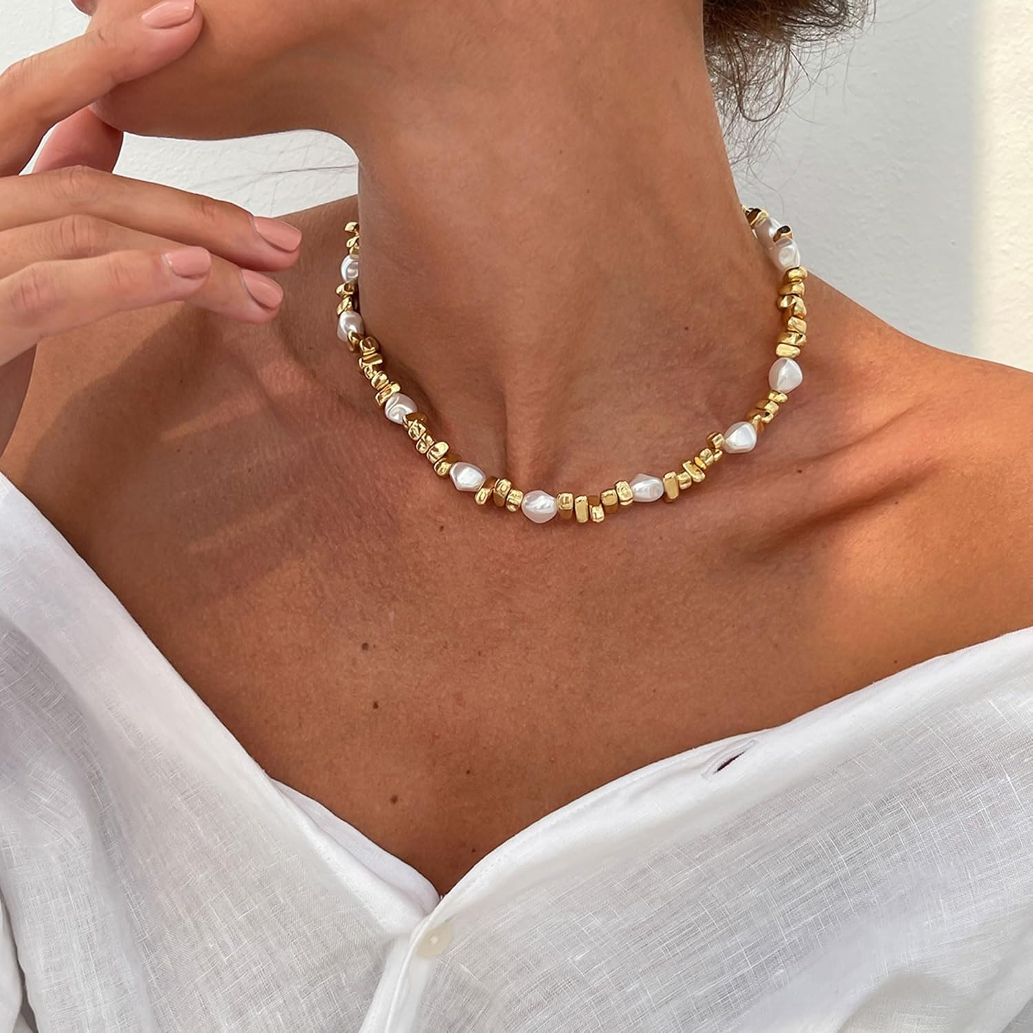 Gold Statement Necklace for Women Baroque Pearl Irregular String beads Necklace Birthday Party Holiday Jewelry - Image 2