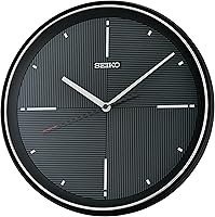 Seiko QXA816KRH Geometric Dial Non-Ticking Wall Clock, Black 13-Inch Quiet Sweep Modern Design
