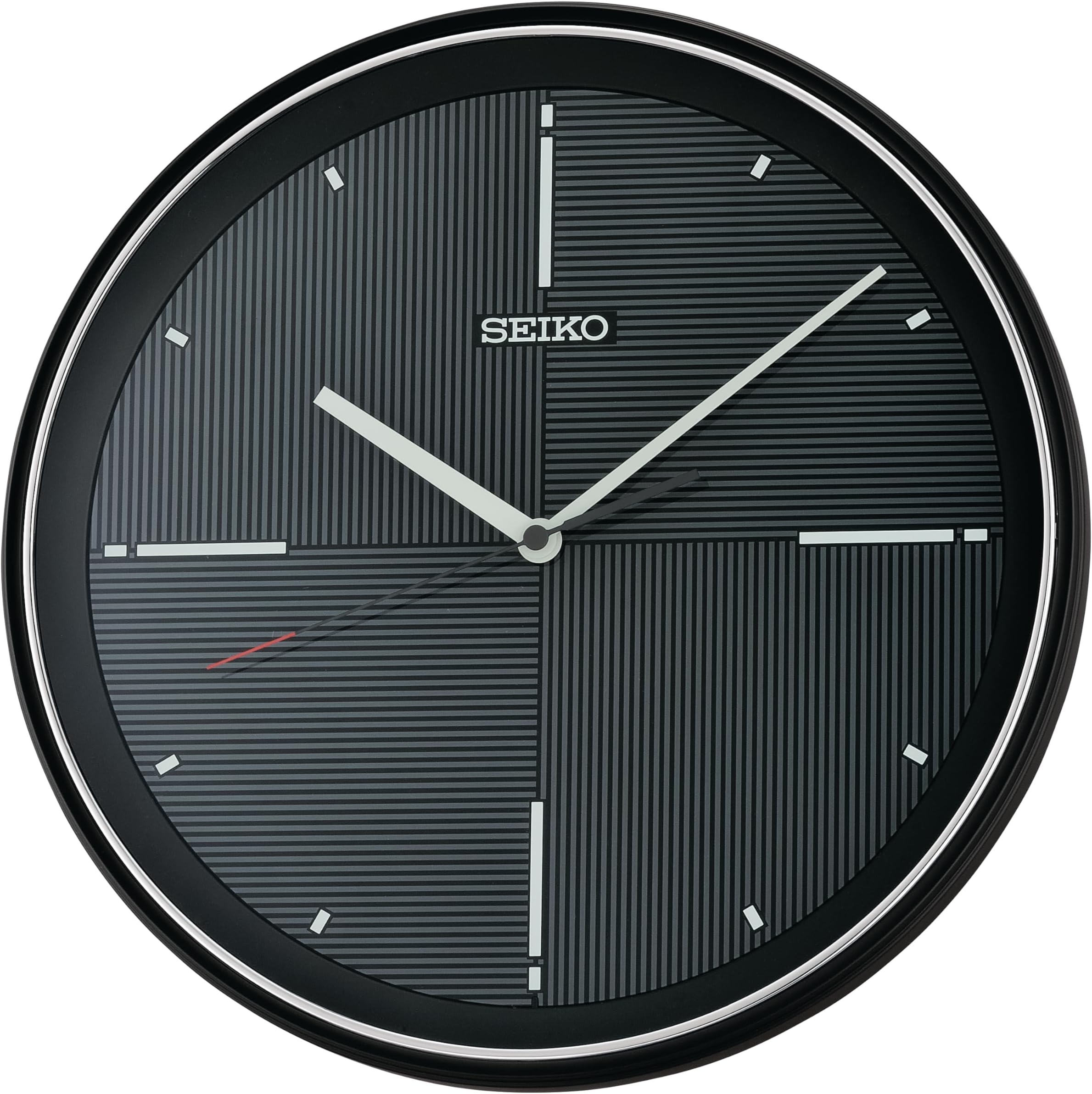 QXA816KRH Geometric Dial Non Ticking Wall Clock, Black, 13 Inch