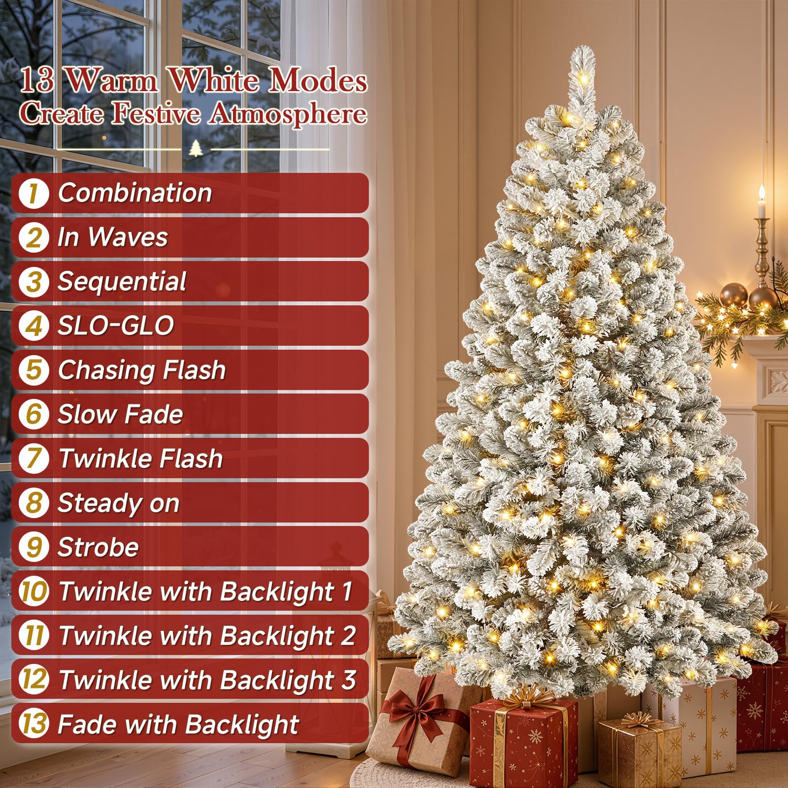 SHareconn Sapin de Noel Lumineux LED Enneigé 210cm, 13 Modes, 932 Pointes