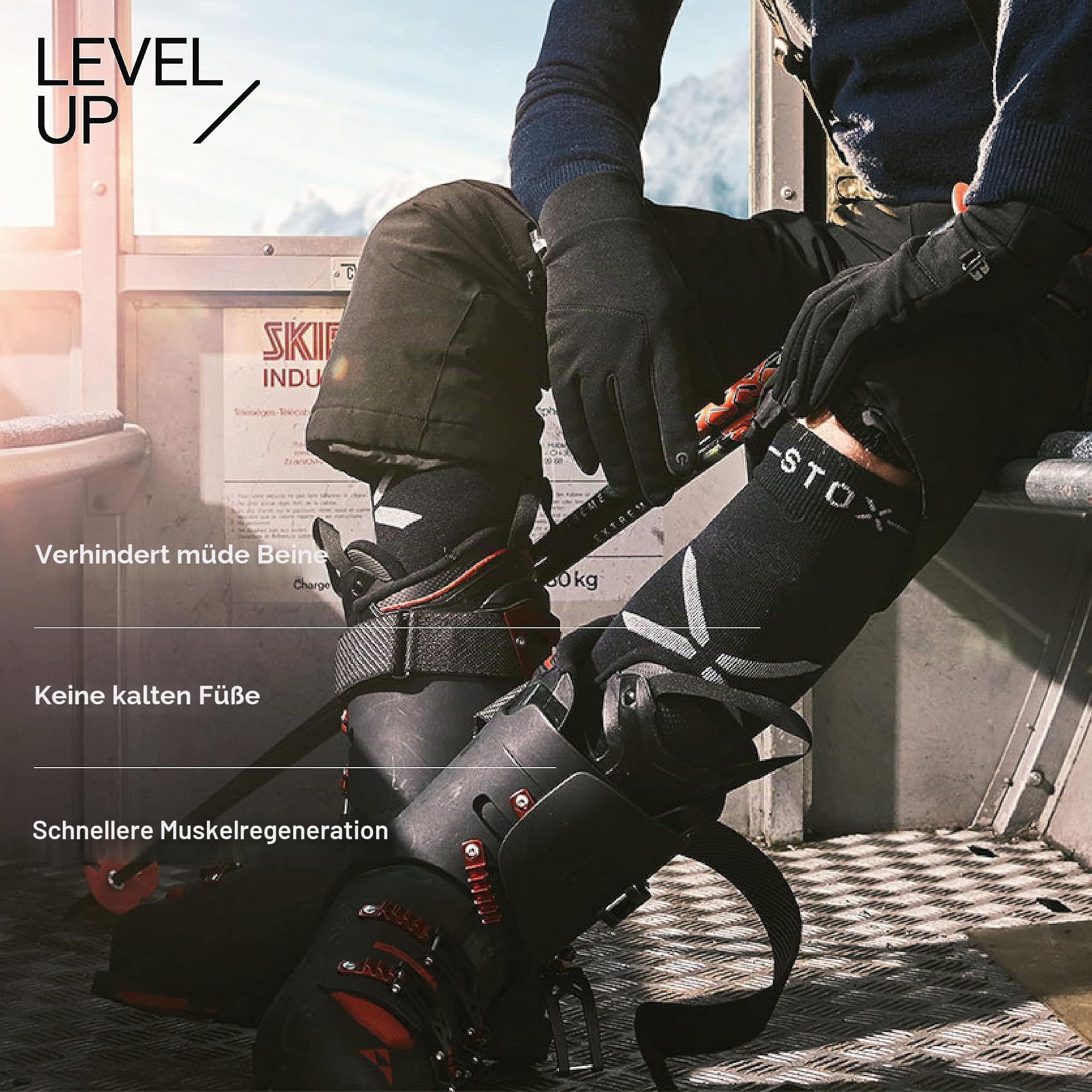 STOX Energy Socks Skisocken Herren, Merino Kompressionsstrümpfe | Ski und Snowboard Thermosocken, Klasse 2 Compression Socks Men, Thermo Socken, Kompressionssocken, Anti-Blasen, Nahtlos