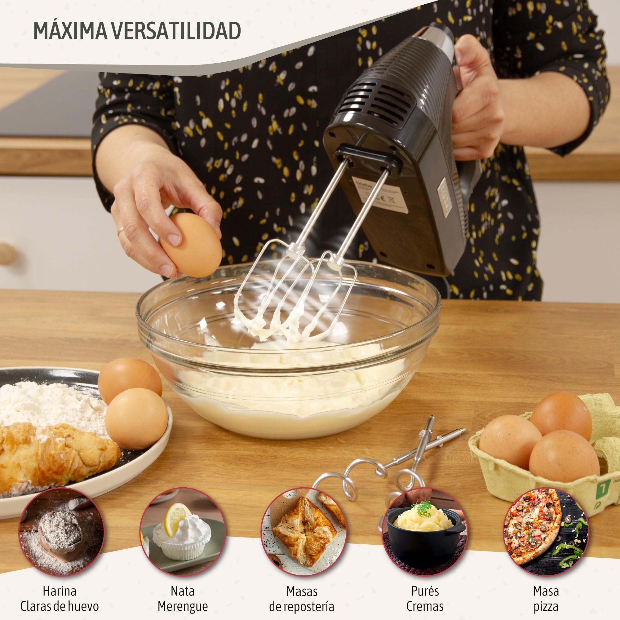 briebe Elegance Set Batidora de Mano 600W, 2 Velocidades Pie Desmontable Acero Inoxidable + Batidora de Varillas Eléctrica 400W, Amasadora de Mano Especial Repostería 5 Velocidades + Turbo (Negro)
