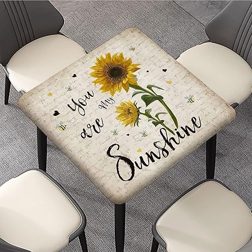 Miniatura 3 de Mantel cuadrado ajustable con diseño de girasol, con borde elástico, se adapta a 36 x 36 pulgadas, paños de poliéster lavables y lavables para