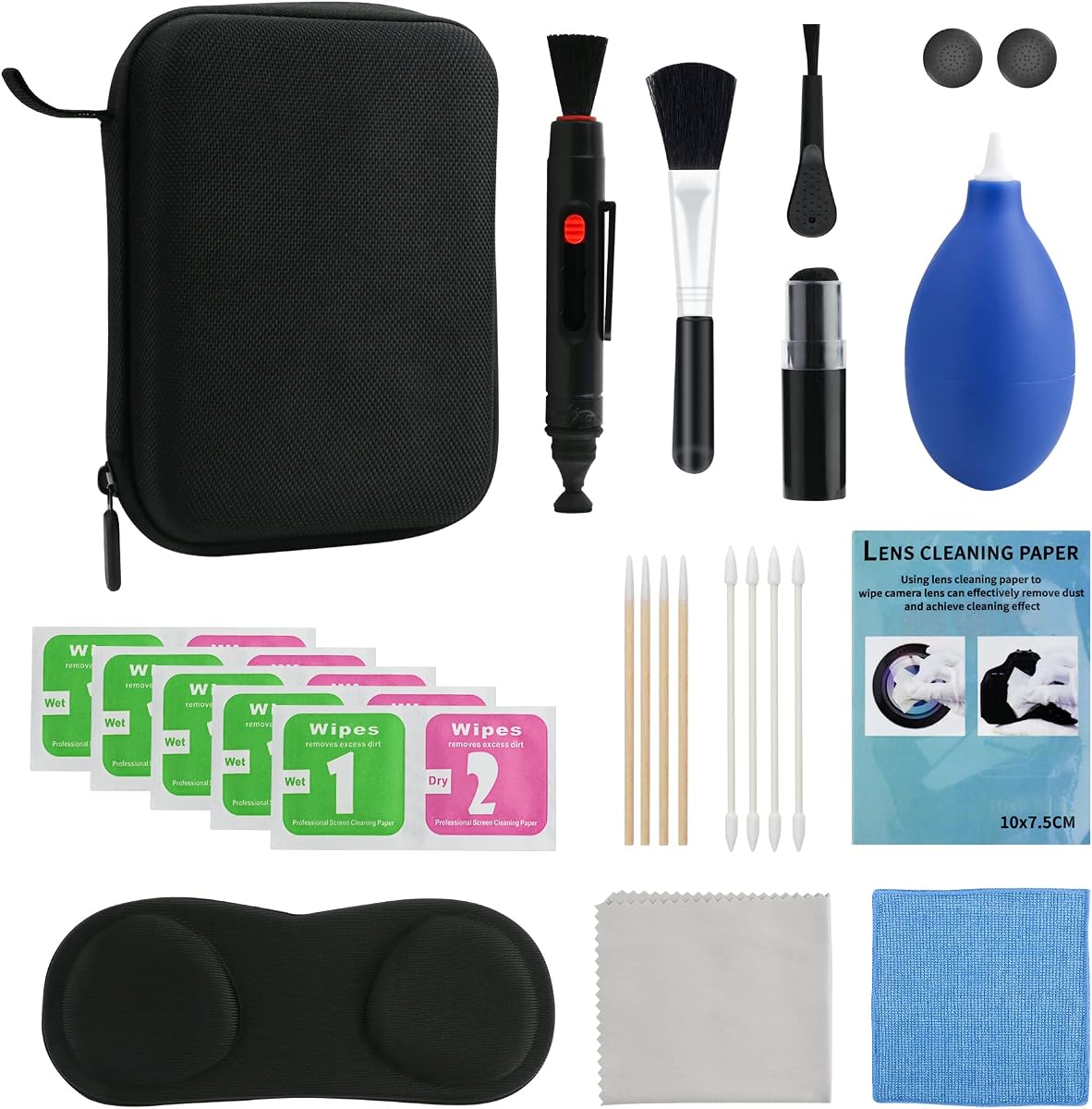 VR Cleaning Kit for Oculus Quest 2 and Quest 3, VR Lens & Controllers & Headset Cleaner Kit for Mate Oculus Quest with Carrying Case, Lens Cover, Thumb Grips, Lens Pen Cleaner Kit, Cleaning Dust