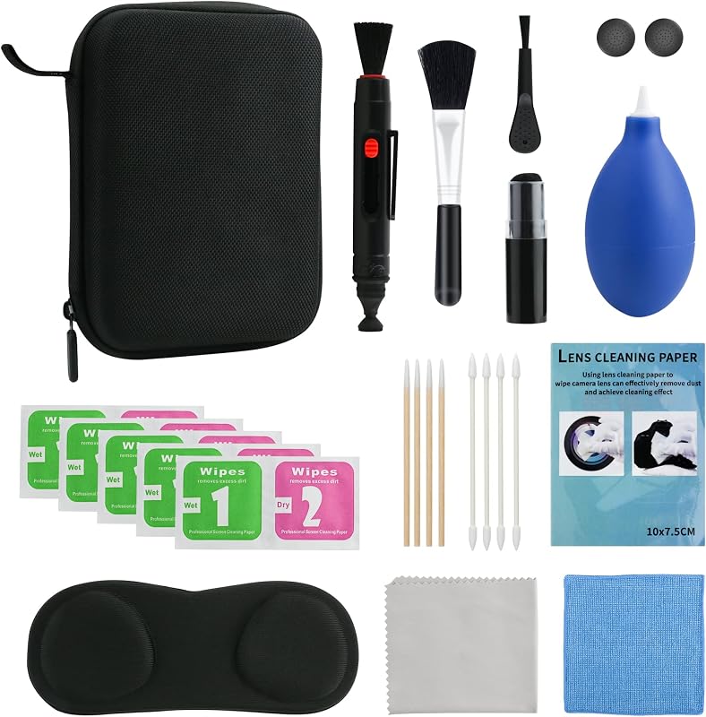 VR Cleaning Kit for Oculus Quest 2 and Quest 3, VR Lens & Controllers & Headset Cleaner Kit for Mate Oculus Quest with Carrying Case, Lens Cover, Thumb Grips, Lens Pen Cleaner Kit, Cleaning Dust