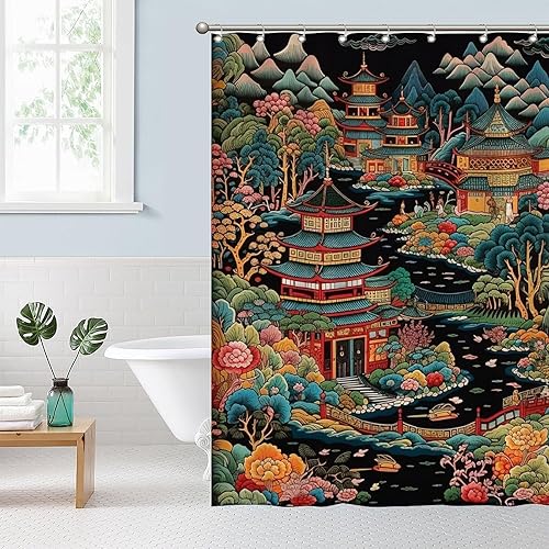 Miniatura 177 de Cortinas de ducha de baño con ganchos, 72 x 92 pulgadas, cortina de ducha de tela impermeable con diseño de flores y pájaros, cortina de ducha