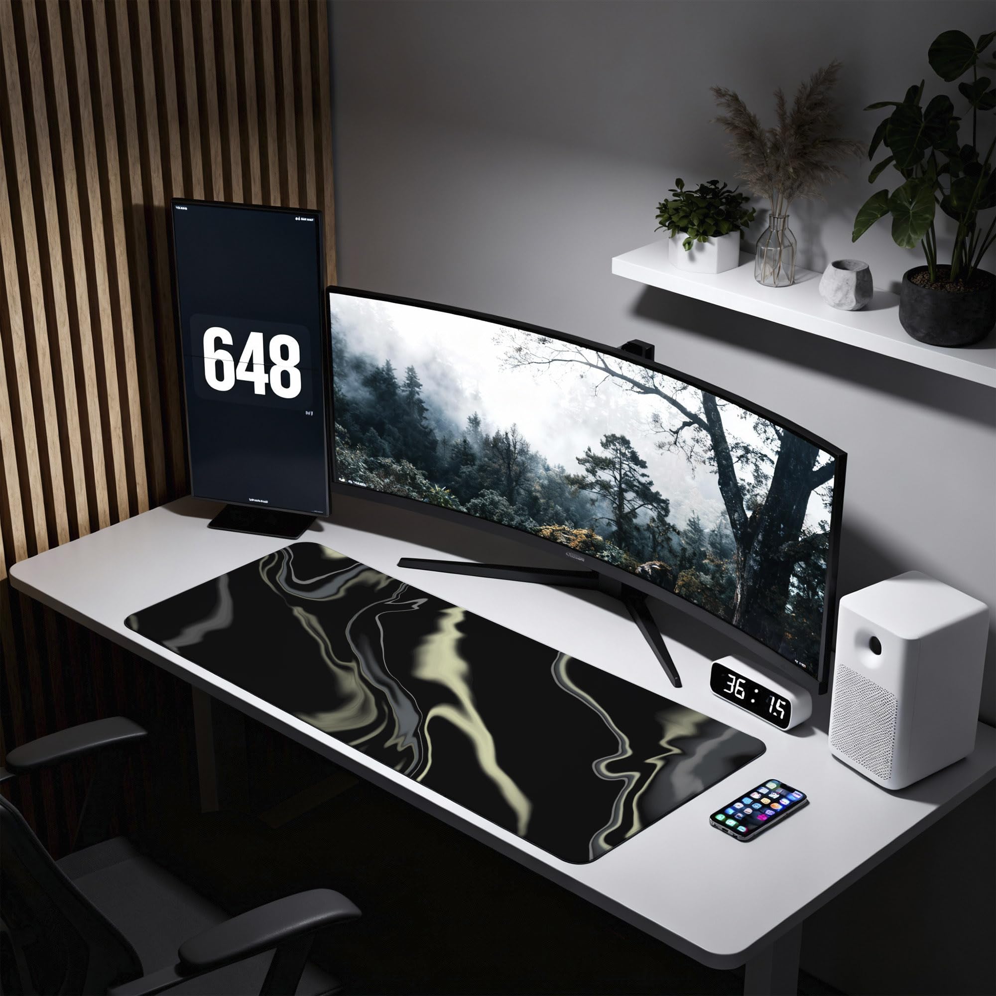 SoulAbiti Black Gold Luxury Flow Extended Desk Pad (36x14 Inch) - Fluid Art XXL Mouse Pad - Non-Slip Rubber Base & Stitched Edges 4