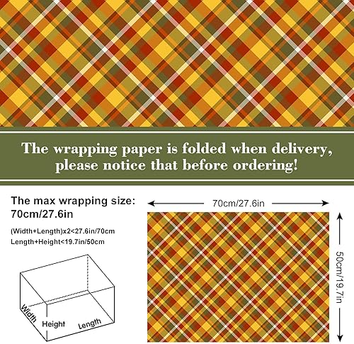 Miniatura 2 de Whaline 12 hojas de papel de regalo de otoño, 6 estilos, papel de embalaje a cuadros amarillo y verde, plegado, papel de manualidades para otoño,