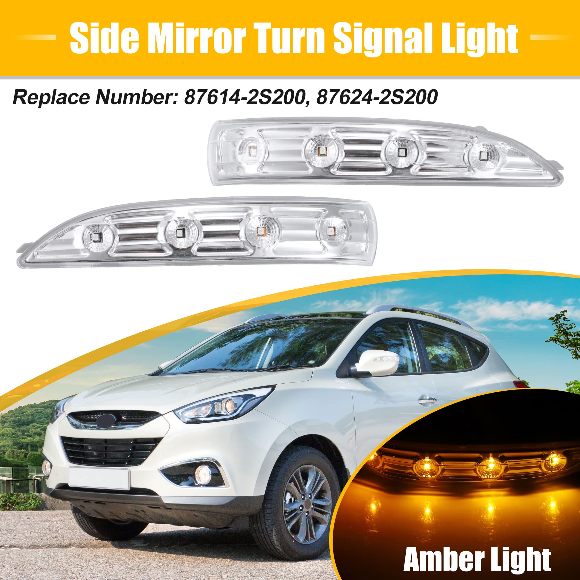 X AUTOHAUX 1 Pair Car LED Front Left Right Side Mirror Turn Signal Light 87614-2S200 87624-2S200 for Hyundai Tucson 2010-2013 for Hyundai Ix35 2010-2014
