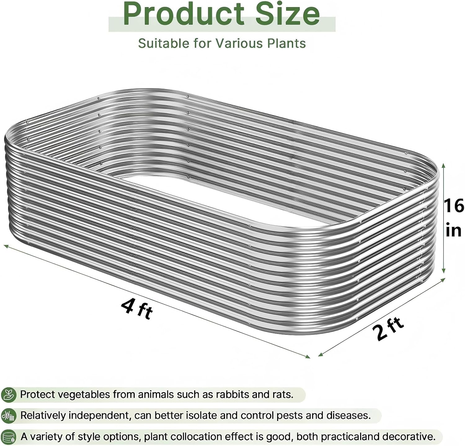 3 PCS Tall Galvanized Raised Garden Bed Outdoor, Metal Garden Bed for Vegetables, Above Ground Garden Box for Flower, Steel Raised Beds for Gardening - 4x2ft