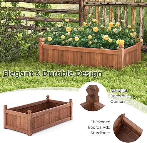 Miniatura 8 de Giantex Cama de jardín elevada de madera, 46 x 24 x 16 pulgadas, maceta rectangular con agujeros de drenaje para cultivar verduras, flores, hierbas,