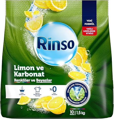 Rinso Toz Çamaşır Deterjanı Limon ve Karbonat Renkliler ve Beyazlar İçin 1,5 KG