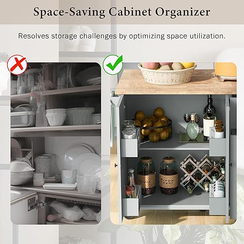 Miniatura 7 de LUMISOL Carrito de isla de cocina de 53.9 pulgadas de ancho con estante de almacenamiento interno y hoja caída, armario de cocina de madera con