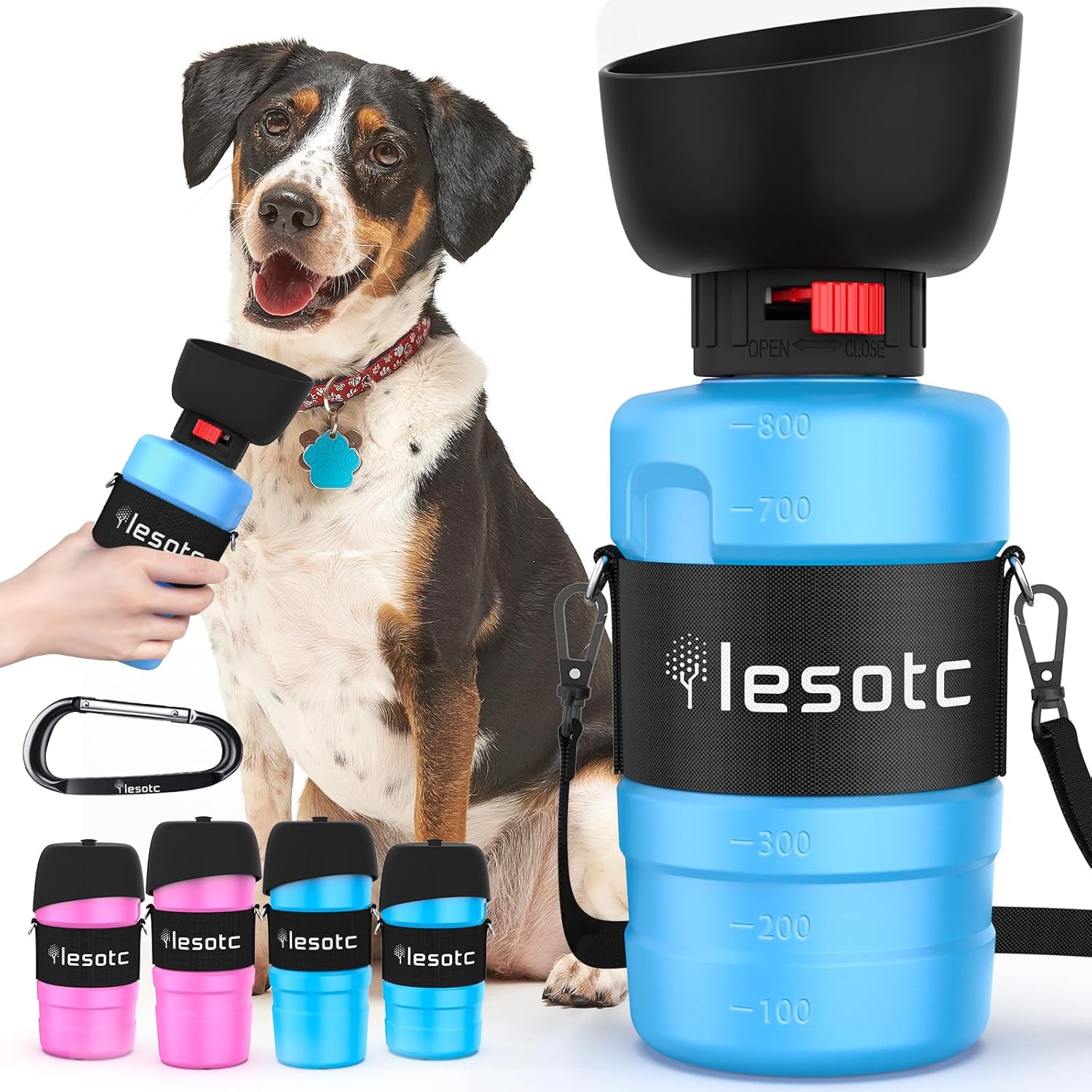 lesotc 2024 Upgraded Dog Water Bottle, 28oz/800ml Portable Dog Water Bottle Travel Water Bowl