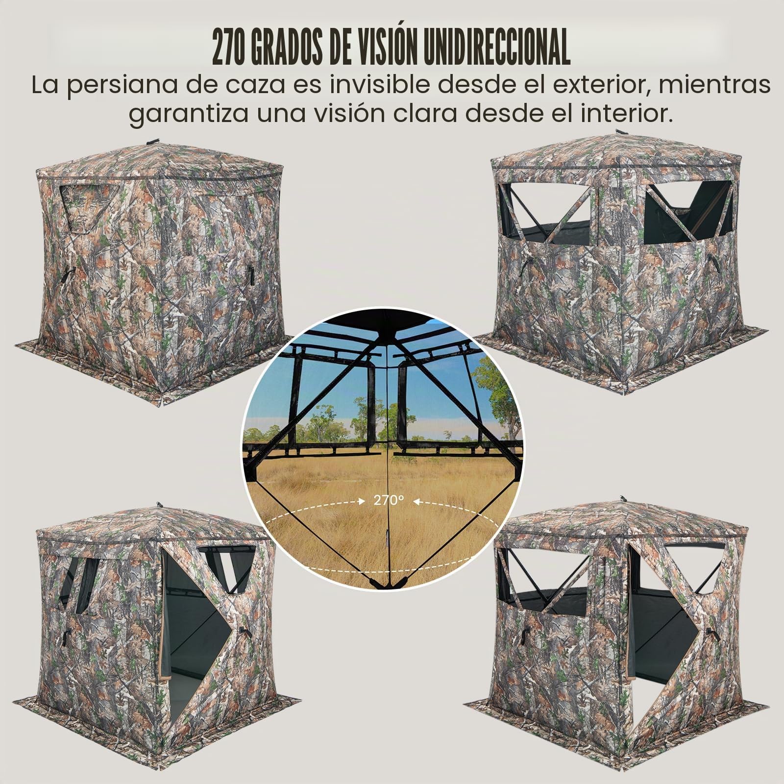 GOPLUS Tienda de Campaña de Caza, Tienda de Camuflaje con Visión de 270° para 2-3 Personas, Tienda de Caza Portátil con Bolsa de Transporte, Escondite de Camuflaje para Caza, Fotografía, Camping