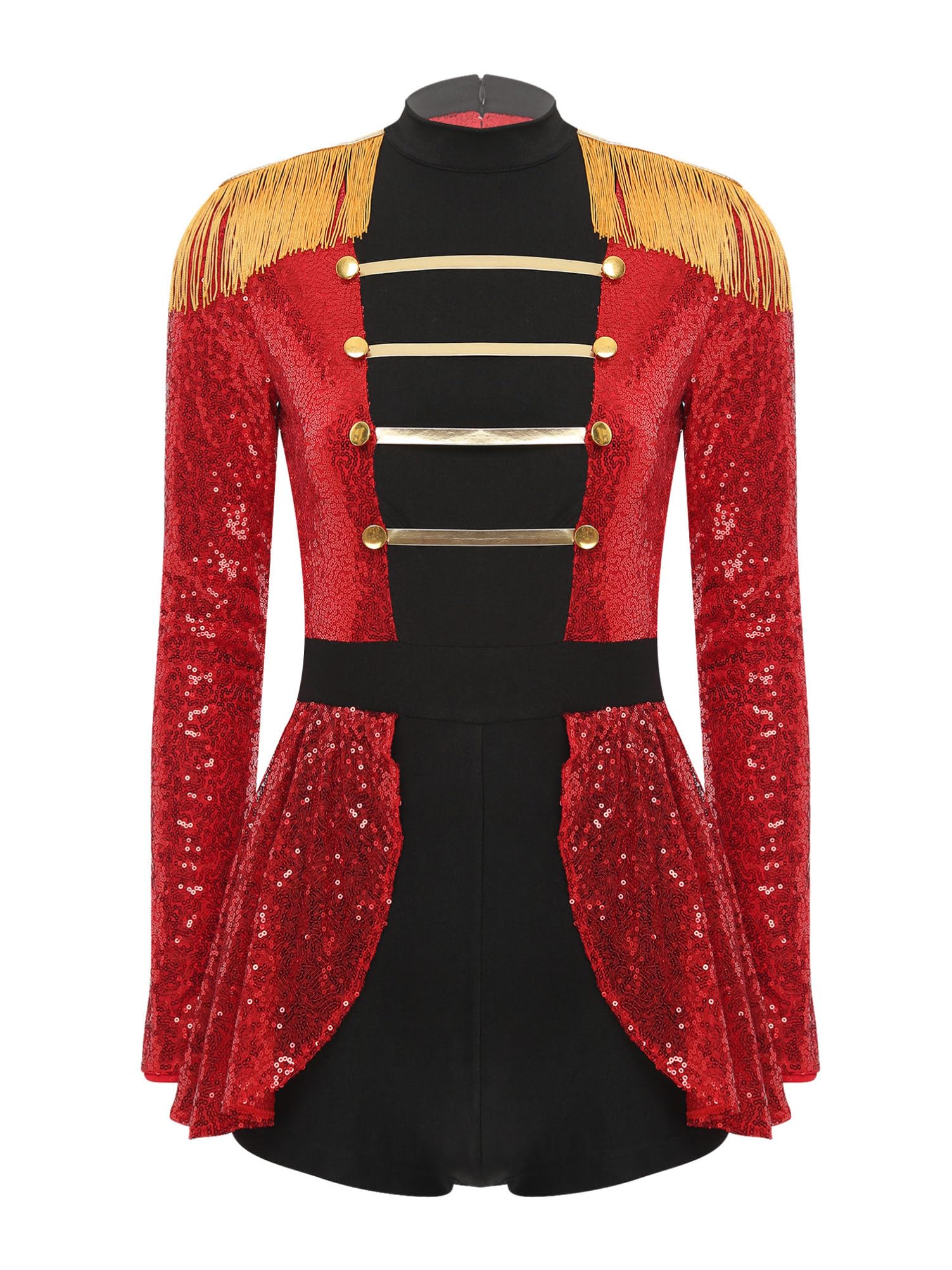 Alvivi Maillot de Domadora Circo con Borlas para Mujer Mono Lentejuelas de Danza Patinaje Disfraz de Maestro de Ceremonia para Fiesta Carnaval S-4XL