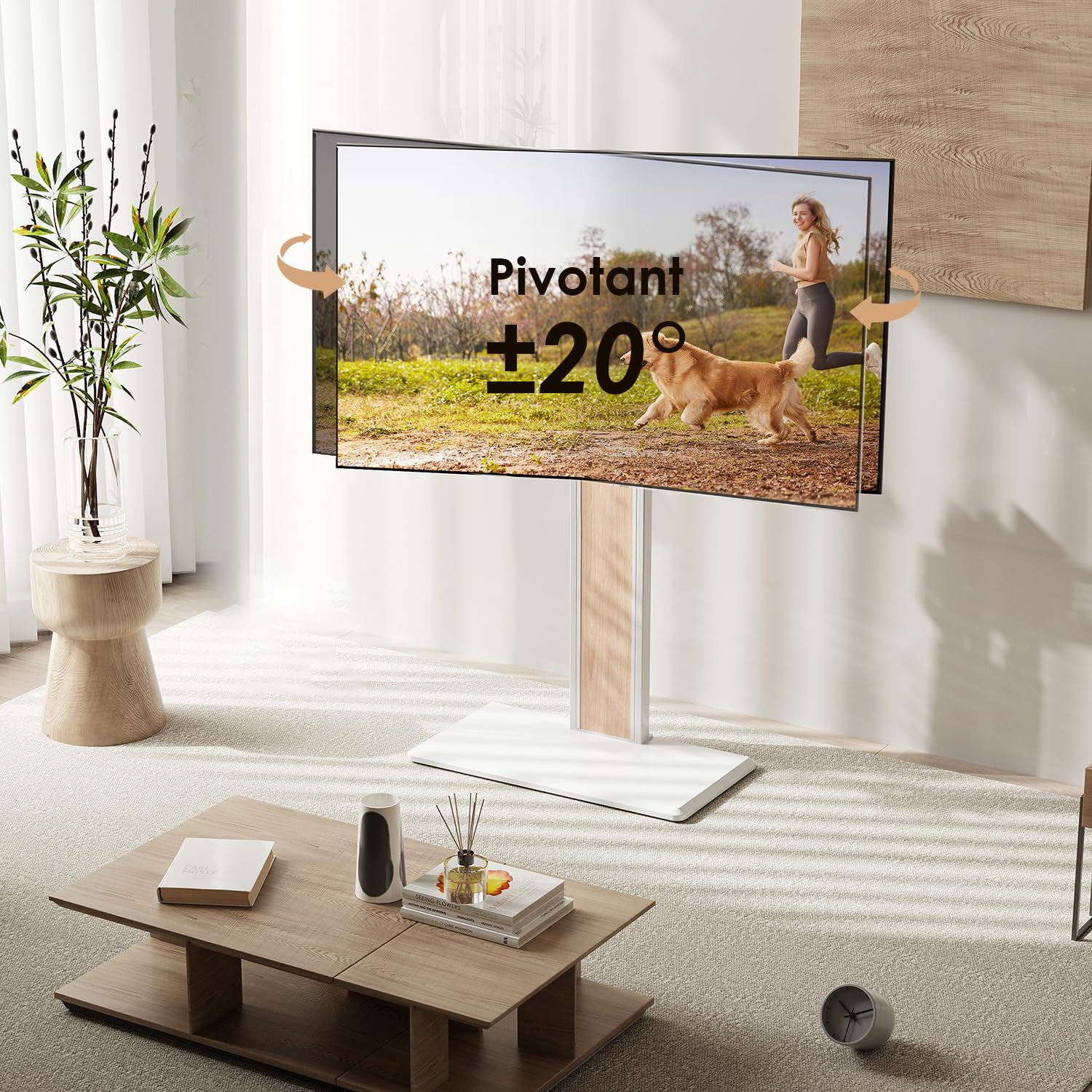 FITUEYES Support TV sur Pied pour Téléviseurs de 32 à 65 Pouces Pied pour TV Pivotant 40° Hauteur Réglable 886 MM - 1146 MM Max. Charge 40KG VESA 100×100 MM – 400×400 MM Montage au Sol