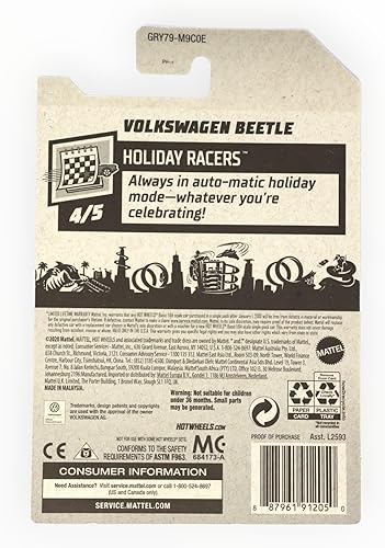 Miniatura 2 de Hot Wheels Volkswagen Beetle, [rojo] 96/250 Holiday Racers 4/5
