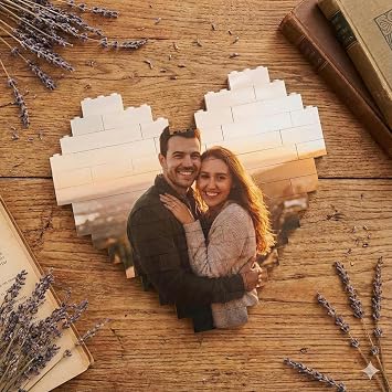 Personalized Picture Puzzle Heart for Couples, Custom Building Brick Heart Photo Block, Gifts for Couple, Boyfriend, Girlfriend, Family, Friends, Valentines Day Gift - Style 3