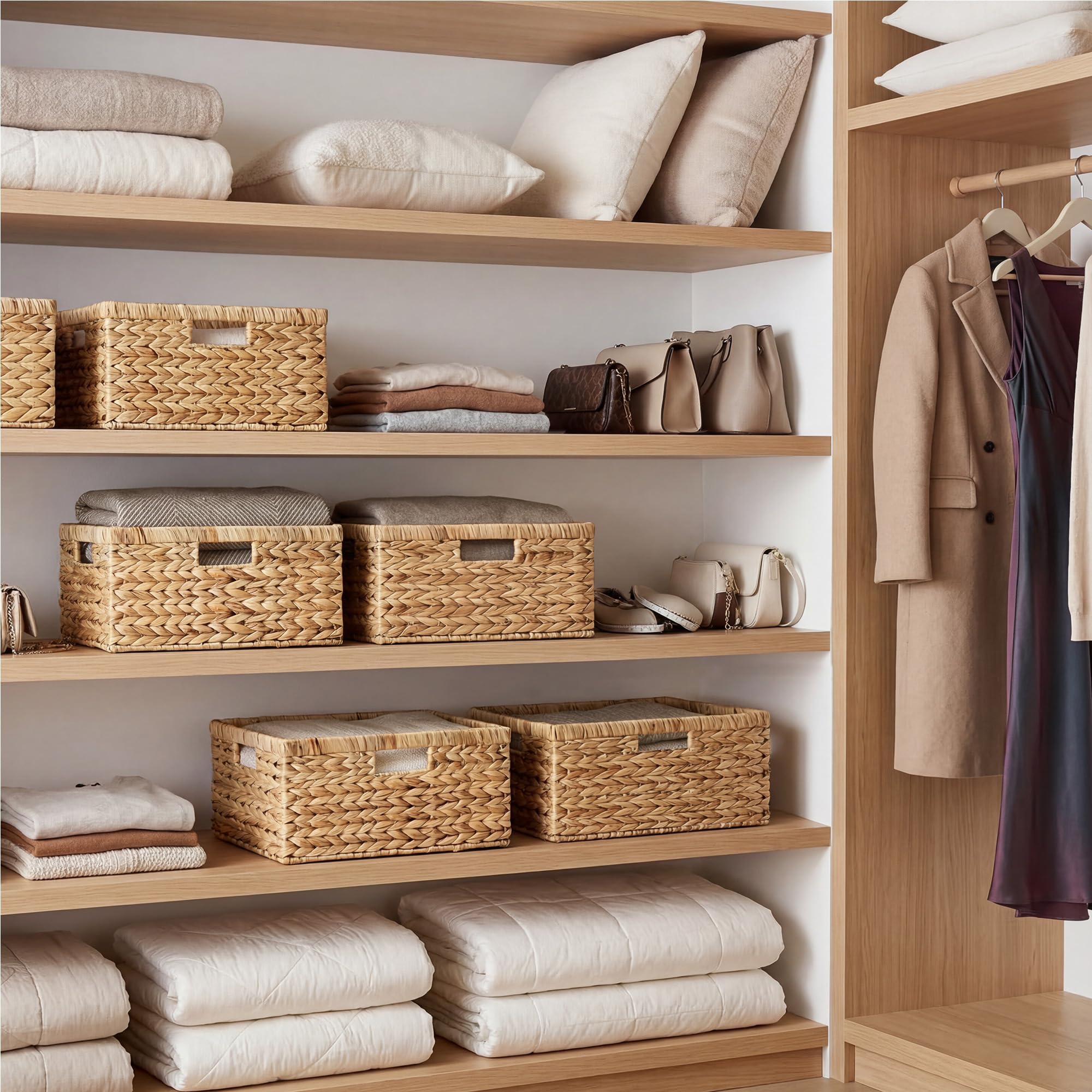 StorageWorks Cestoni extra large in vimini per organizzare, cesto portaoggetti in giacinto d'acqua con manici integrati, confezione singola
