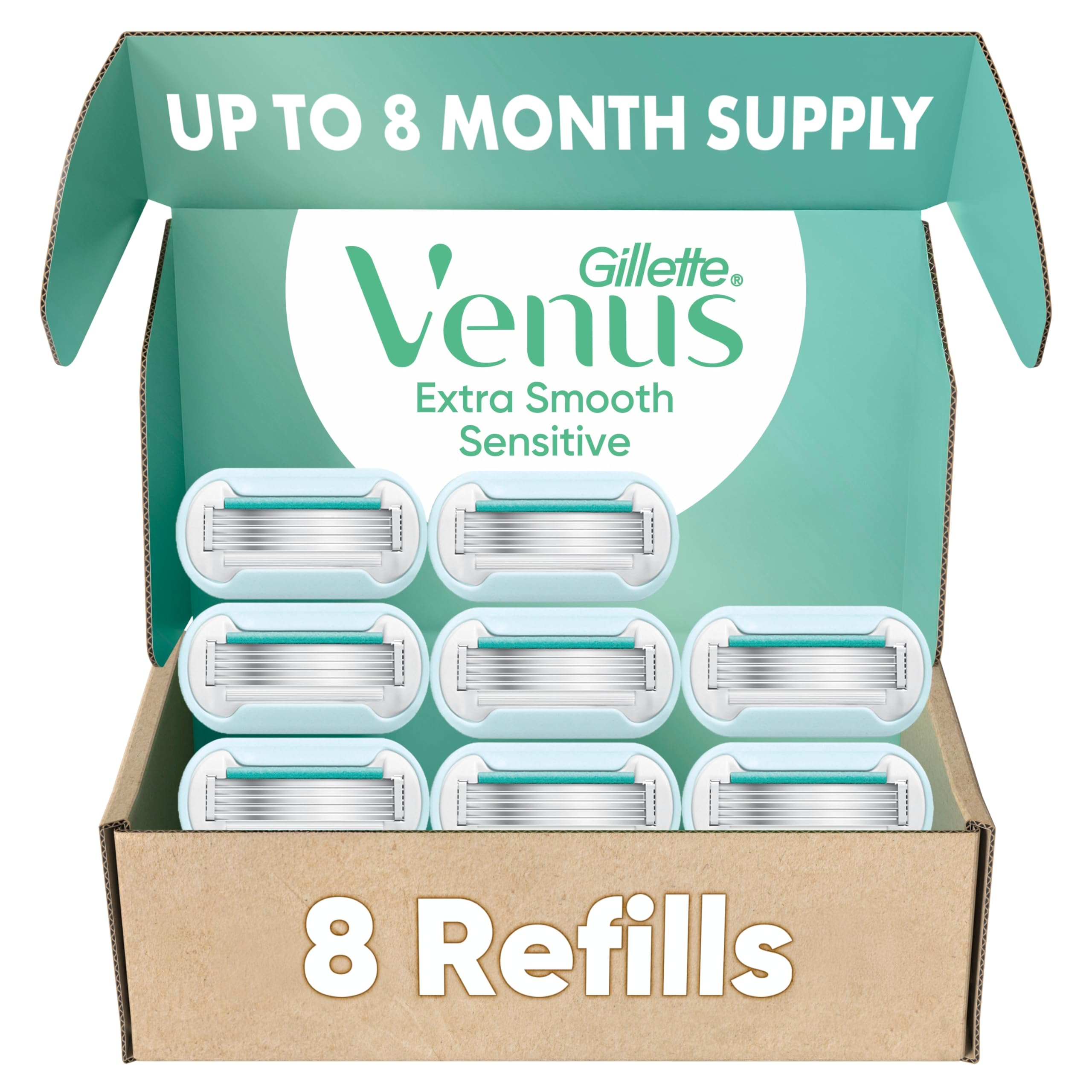 Gillette Venus Extra Smooth Women’s Razor Refills 8 Count, 5-Bladed Razor Cartridges for a Long-Lasting Shave, Razor Blades for Women