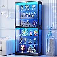 BROTTAR 71" 6-Tier Glass Curio Display Cabinet with Motion Sensor LED Lights, Adjustable Shelves for Collectibles - Black