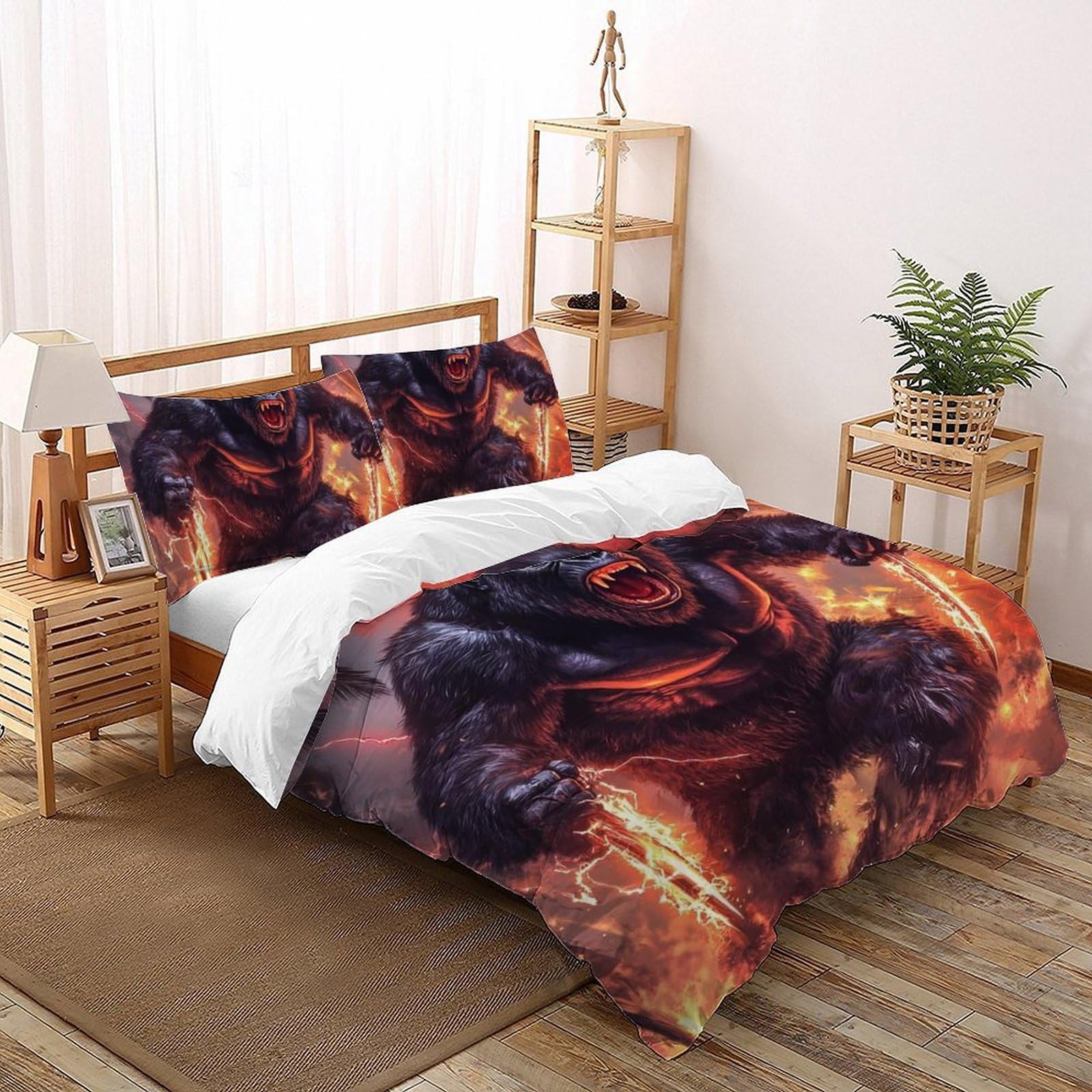 Housse de couette Gorille 200x200 cm avec 2 taies d'oreiller pour lit double