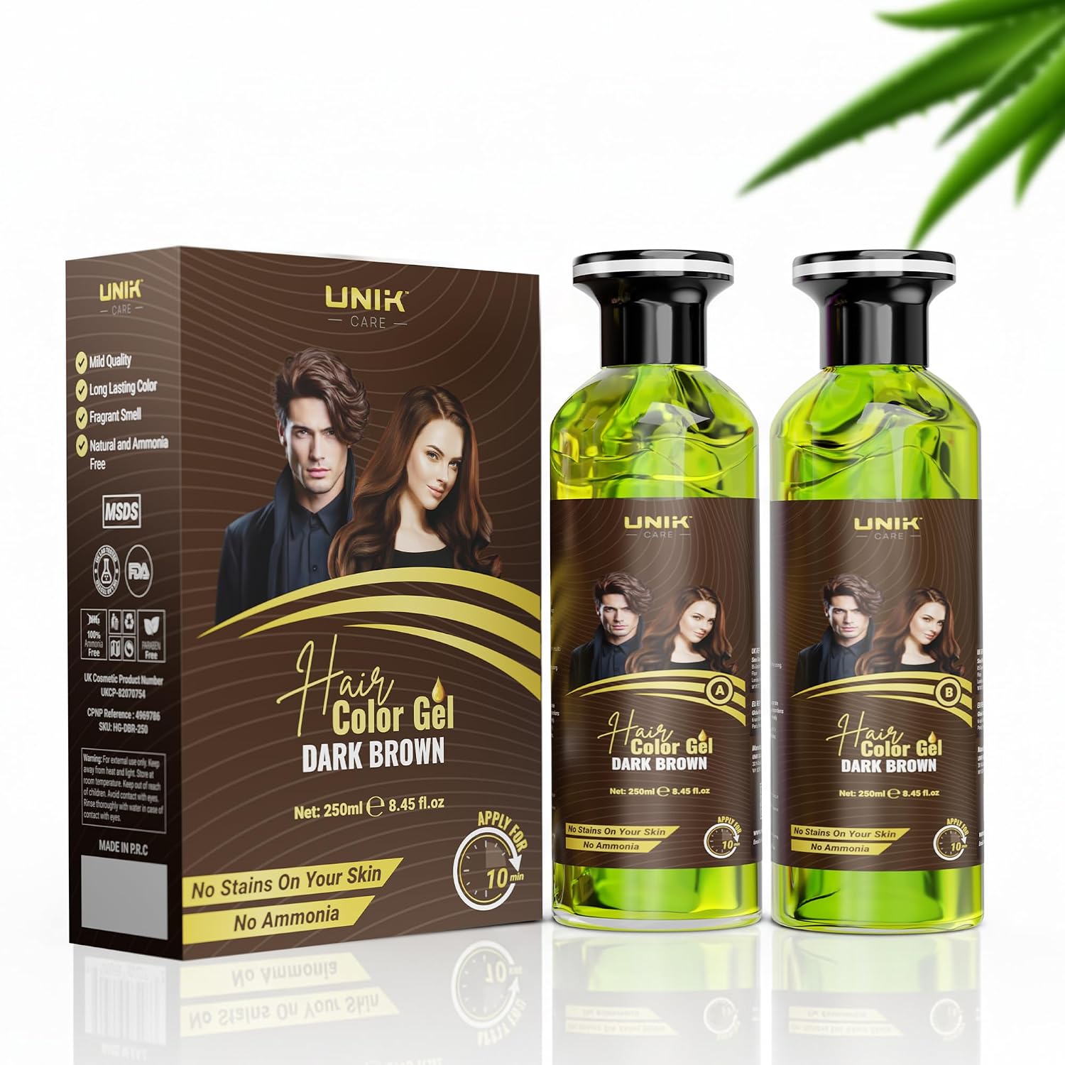 Organic Hair Colour Gel – Ammonia-Free Temporary Dye with Argan Oil & Fruit Vinegar, 100% Grey Coverage, No Skin Staining – Easy to Use for Men & Women (Natural Black)