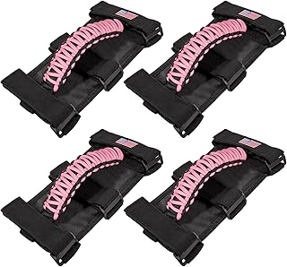 4 x Roll Bar Grab Handles Grip Handle for Jeep Wrangler YJ TJ JK JKU JL JLU Sport Sahara Freedom Rubicon Unlimited X Gladiator JT 1955-2024 UTV ATV Premium Paracord Interior Accessories US Flag (Pink)