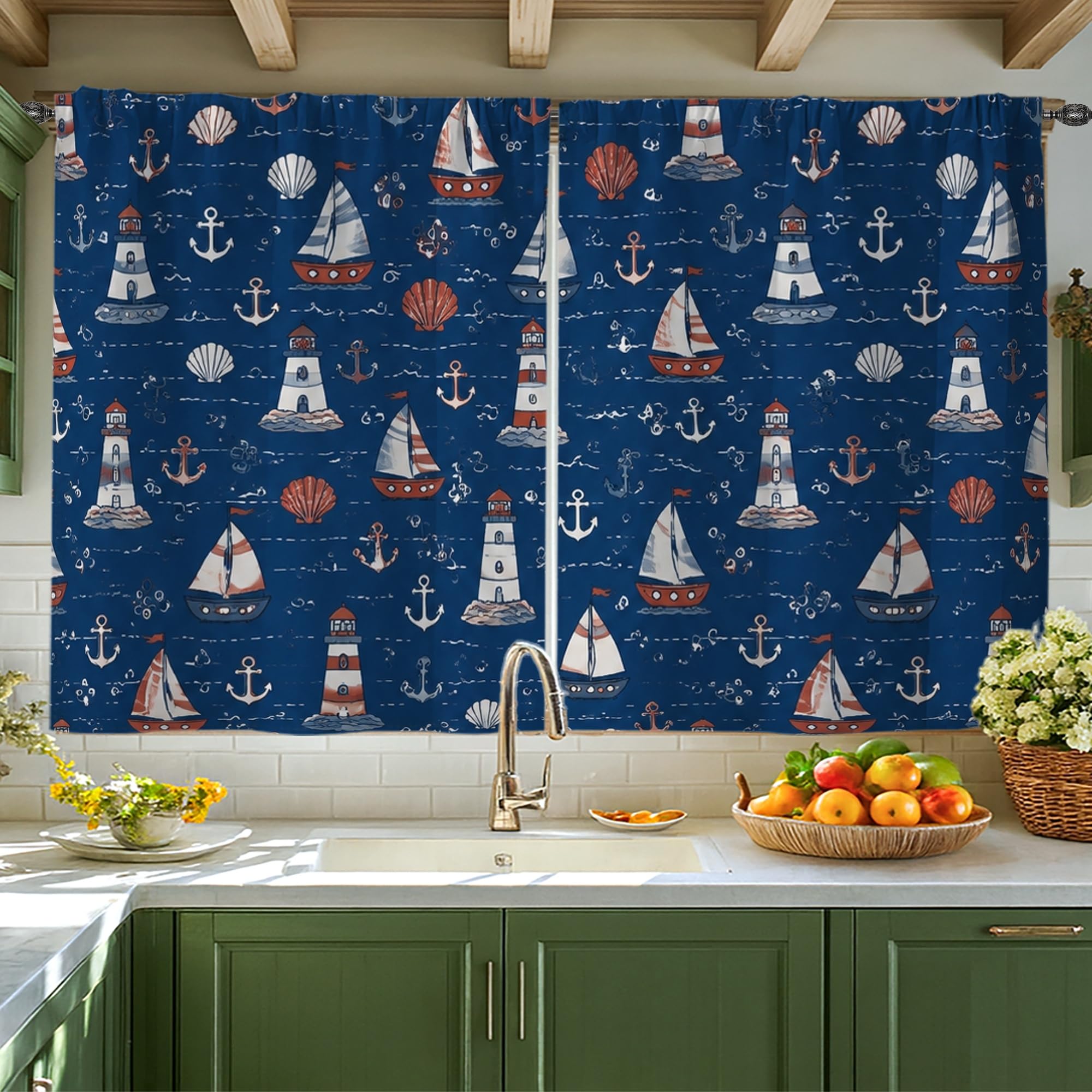 Rideaux de cuisine style nautique finitions haut de gamme 106x114cm