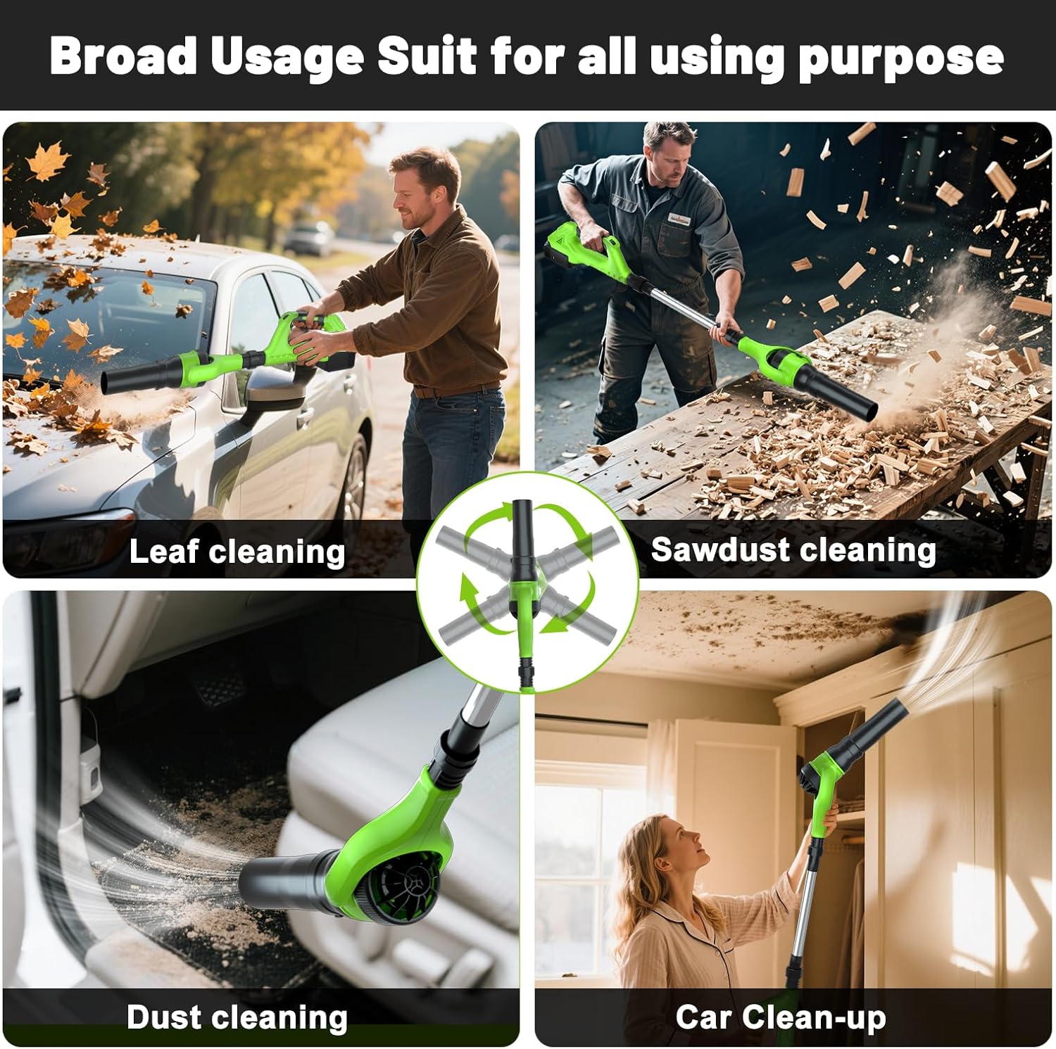 Leaf Blower Cordless, 40V Electric Leaf Blower Cordless with 2 Batteries, Adjustable 300° Multi-Angle Rotation Nozzle 3 Speed Modes 500CFM/180MPH for Lawn Care, Patio, Dust, Leaves, Yard, Car, Gutter
