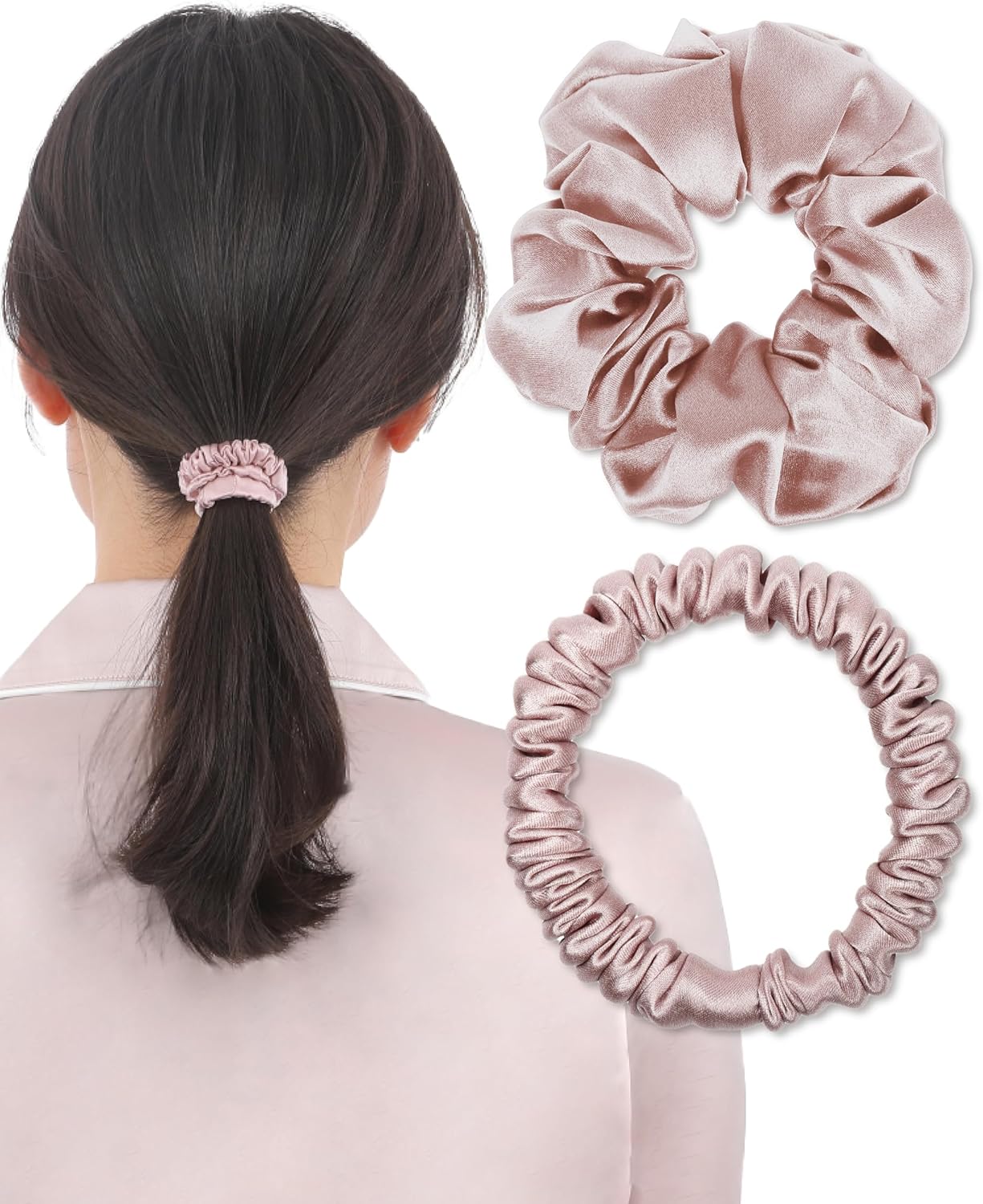 【ヘアケアのプロ監修】 シルク シュシュ-ヘアゴム シルクゴム 髪ゴム 跡がつかない SILK100% 大人 おしゃれ 太め 2本セット (ローズピンク)