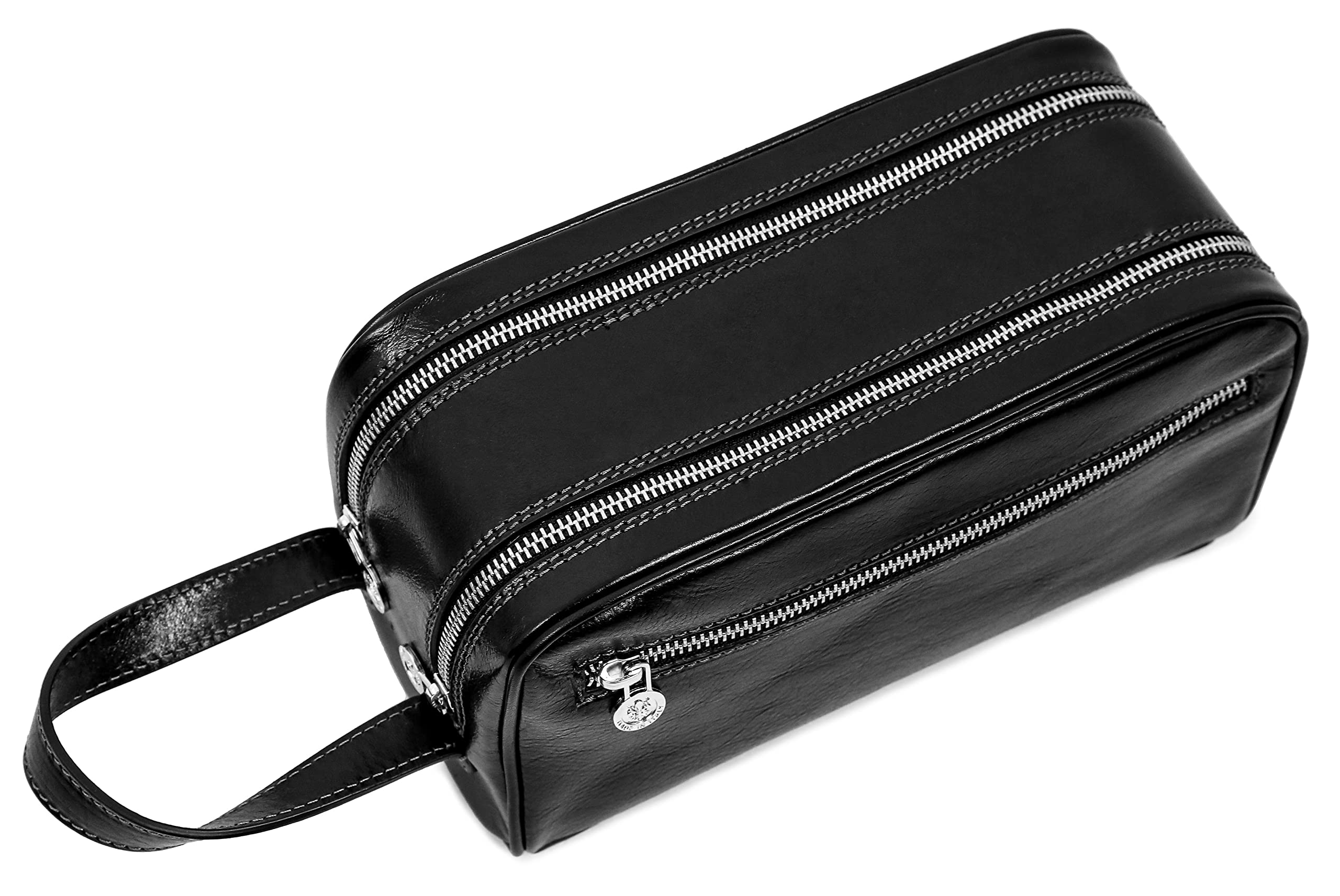 Leather Cosmetic Bag Toiletry Italian Classy Dopp Kit (Black)