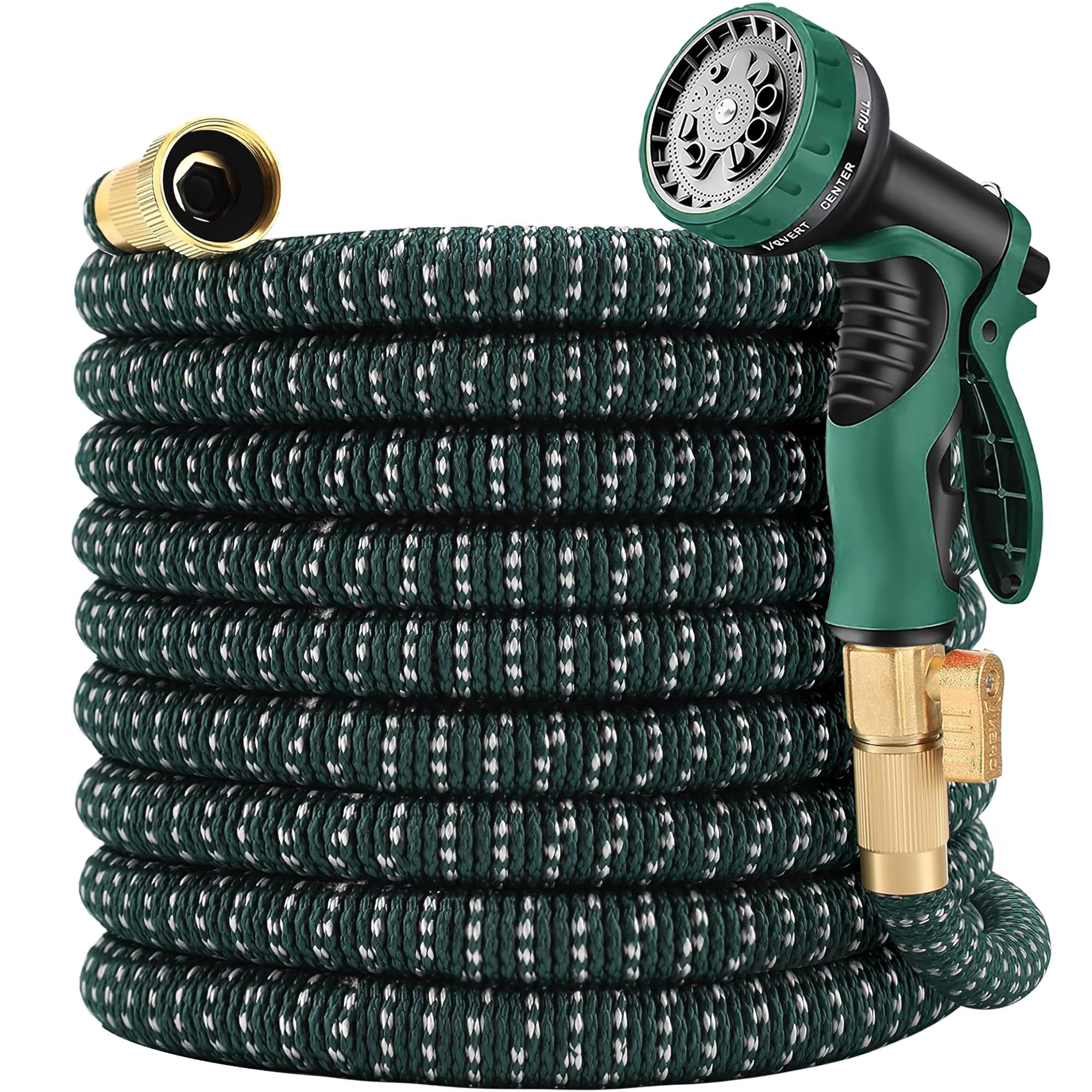 Expandable Garden Hose 50 ft with 10 Function Nozzle Sprayer, Lightweight & No-Kink Flexible Water Hose with Durable Latex Core & Solid Brass Fittings, 50ft Retractable Stretch Hose (DarkGreen)