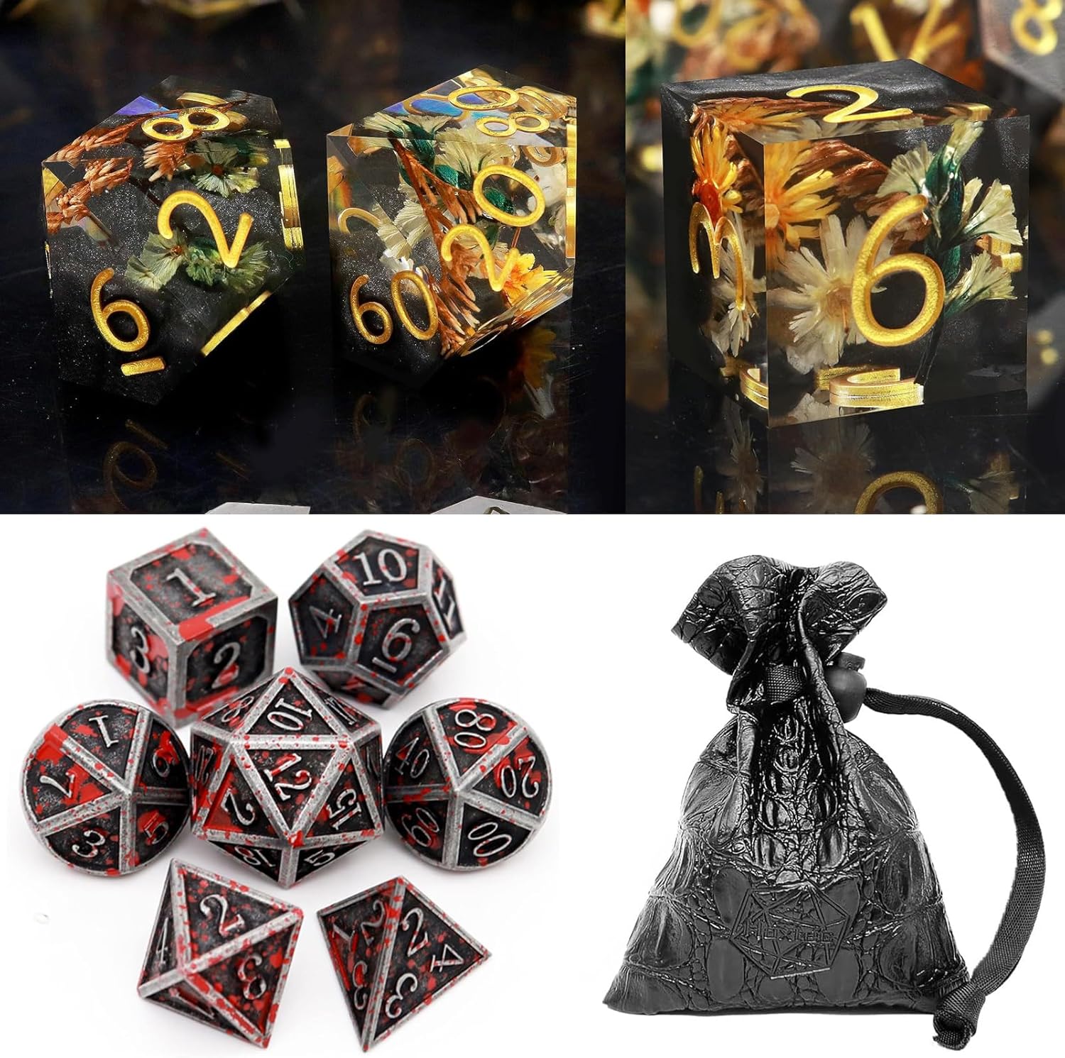 Haxtec Metal DND Dice Set with Resin Sharp Edge Dice Bundle