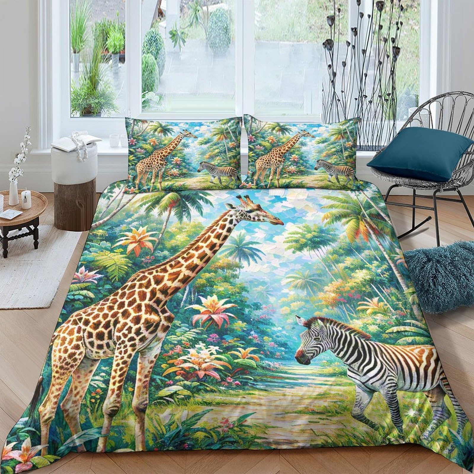 Ctjqhvkz Style-9 3D Printed Jungle Giraffe Fitted Sheet Microfiber Soft Breathable Safari Zebra Mattress Cover For Bedroom Decor Single（135X200cm）