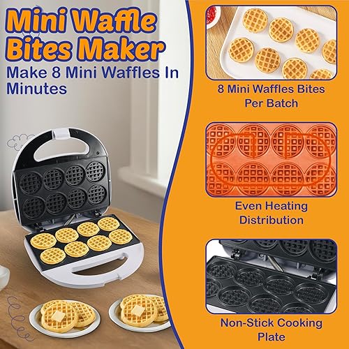 Miniatura 4 de StarBlue Mini máquina para hacer bocadillos de gofres con pinzas para gofres gratis, 8 x 2 pulgadas, antiadherente, calentamiento rápido, perfecto