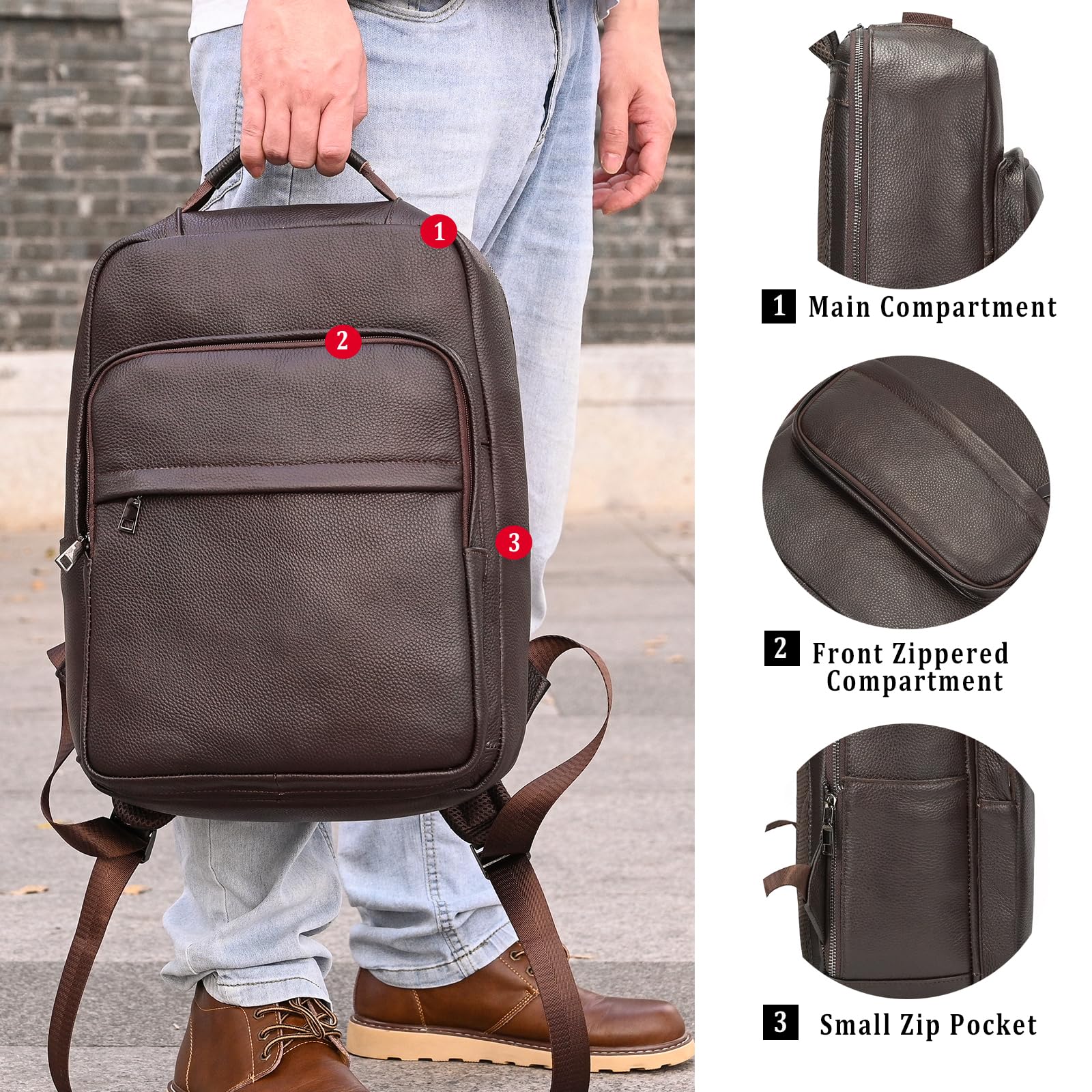 Zaino da Uomo in Vera Pelle per Laptop 15,6" Vintage