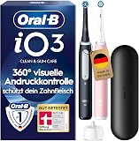 Oral-B Brosses à Dents Electriques iO 3 Duo avec 2 Brossettes de Rechange, Noire et Rose - 3 Modes de Brossage dont Douceur et Blancheur, Capteur de Pression sur les Gencives, Batterie Rechargeable - 1