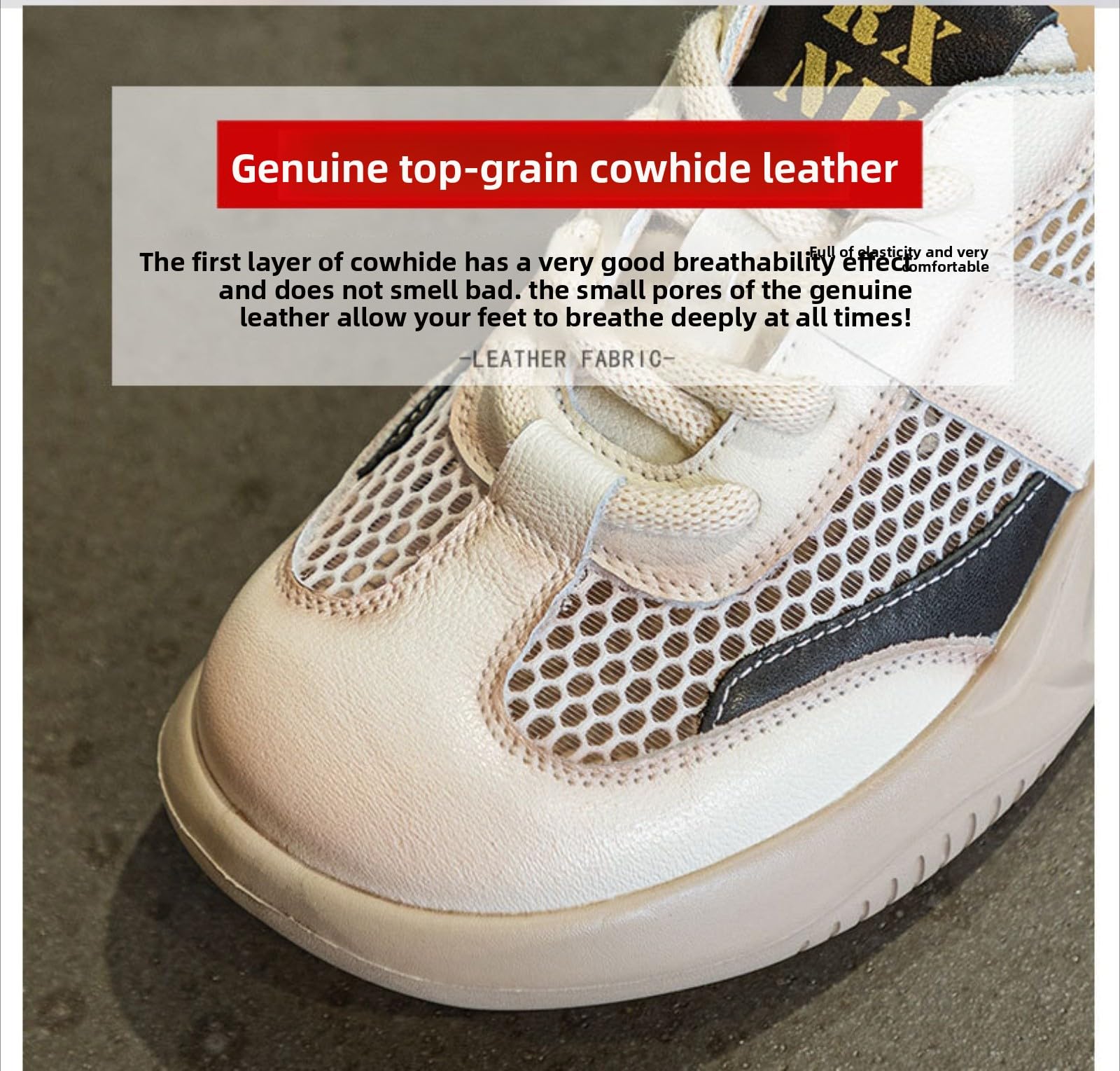 Dajingkj Sandały damskie z prawdziwej skóry, oddychająca tkanina siatkowa, podeszwa typu sneaker, z wycięciem, na lato, wygodne buty do noszenia na co dzień
