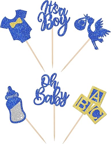 Miniatura 3 de 30 piezas de decoración para cupcakes "It's a Boy" con purpurina para cupcakes con purpurina, para biberón, decoración para revelación de género,
