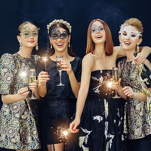 Miniatura 7 de 4 PCS Mardi Gras Lace Mask Masquerade Mask for Women Carnival Lady Venetian Elastic Mask Halloween Mardi Gras Party