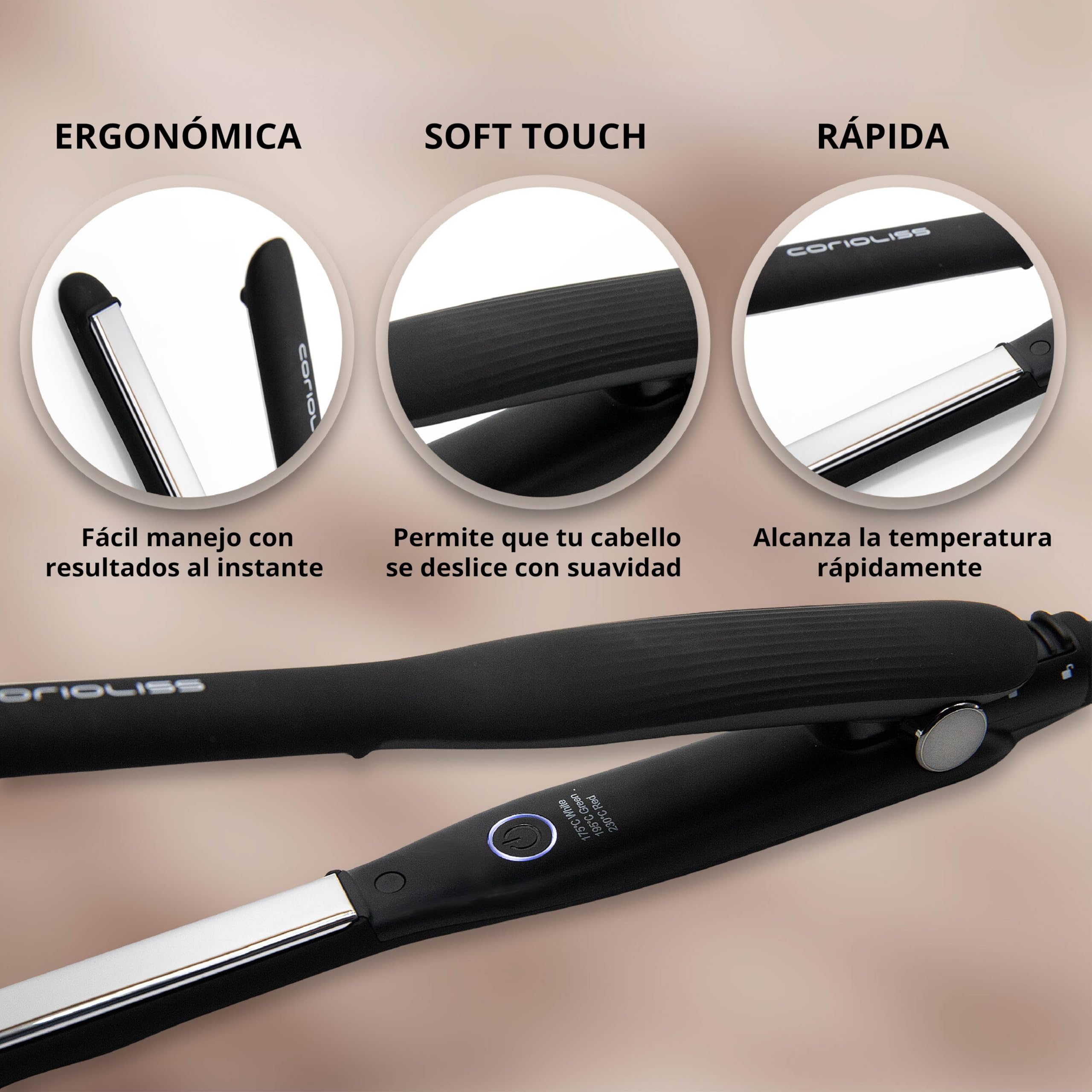 Corioliss Mini Plancha Pelo C-Slim | Pelo Corto Profesional | Placas Titanio | Perfecta para Flequillo y Ondas | Funda de Viaje incluida | Black