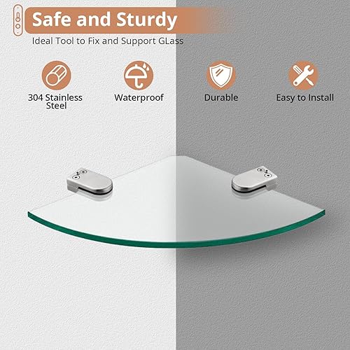 Miniatura 4 de Kamtop Abrazadera de vidrio, abrazadera redonda de vidrio de 0.236 a 0.276 pulgadas, soporte ajustable, abrazaderas de acero inoxidable 304, parte