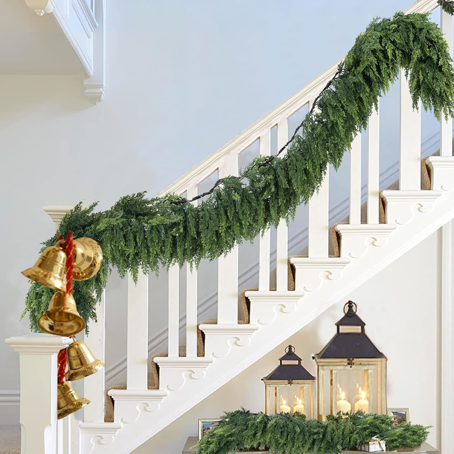 Sggvecsy 6Ft Christmas Cedar Garland Real Touch Artificial Pine Cypress Realistic Greenery Garland for Table Wall Mantle Indoor Fireplace Home Holiday Winter Xmas Decoration (2 Pack)